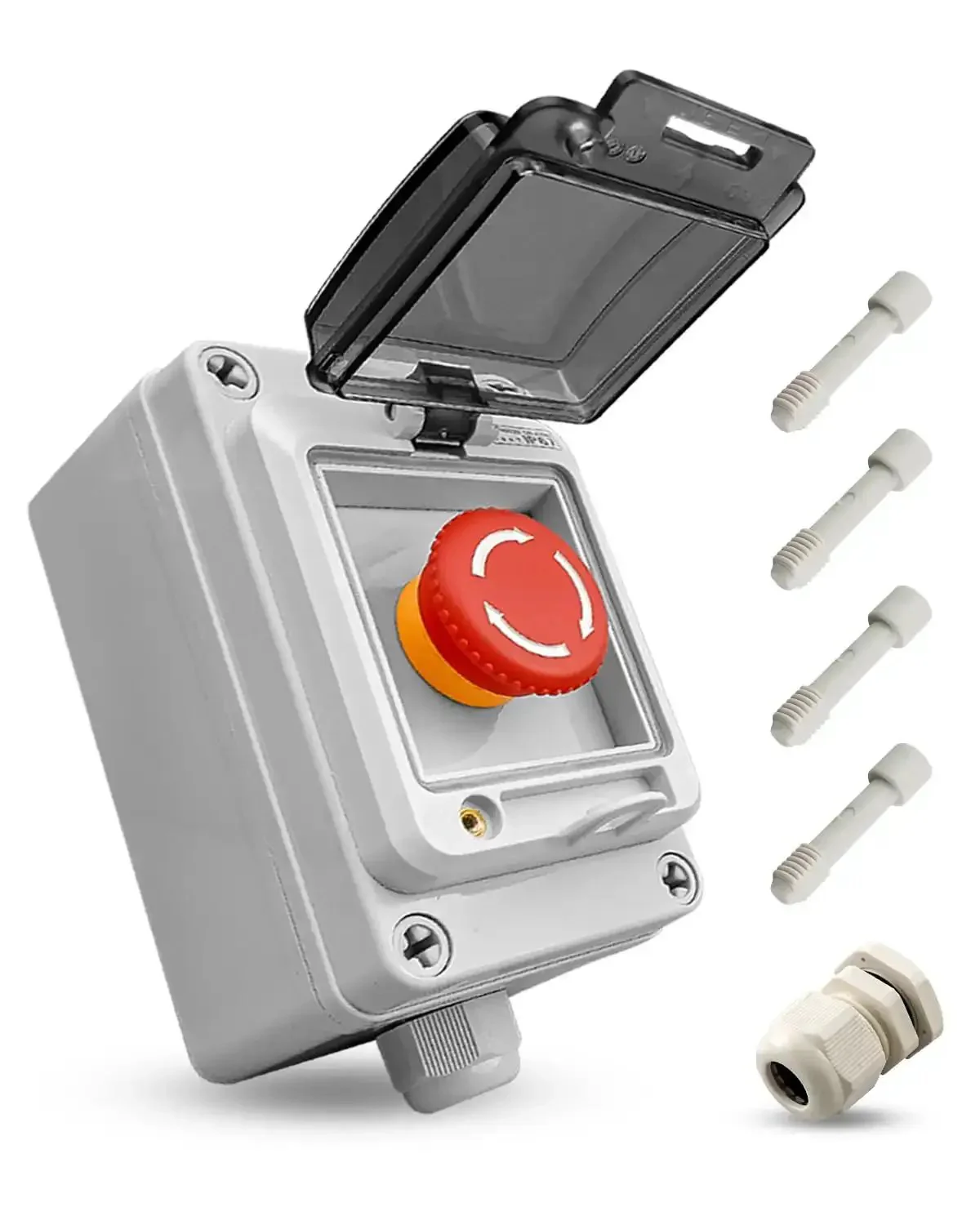 Emergency Stop Push Button Switch Box With Red Momentary Button And IP67 Waterproof Cover, 660V 10A Rated, Ideal NO NC Cutoff For Industrial Machinery, Quick Install, Rugged Power Cut Switch For Safe Shutdown