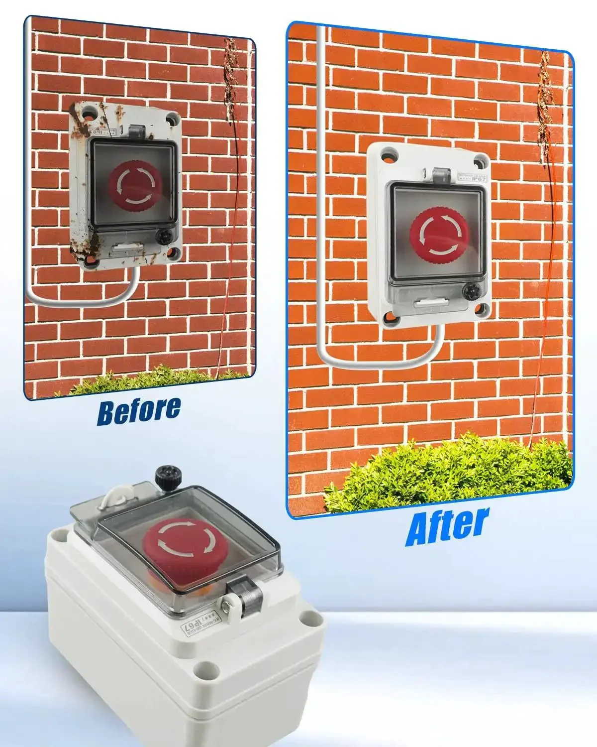 Emergency Stop Push Button Switch Box With Red Momentary Button And IP67 Waterproof Cover, 660V 10A Rated, Ideal NO NC Cutoff For Industrial Machinery, Quick Install, Rugged Power Cut Switch For Safe Shutdown - Image 3