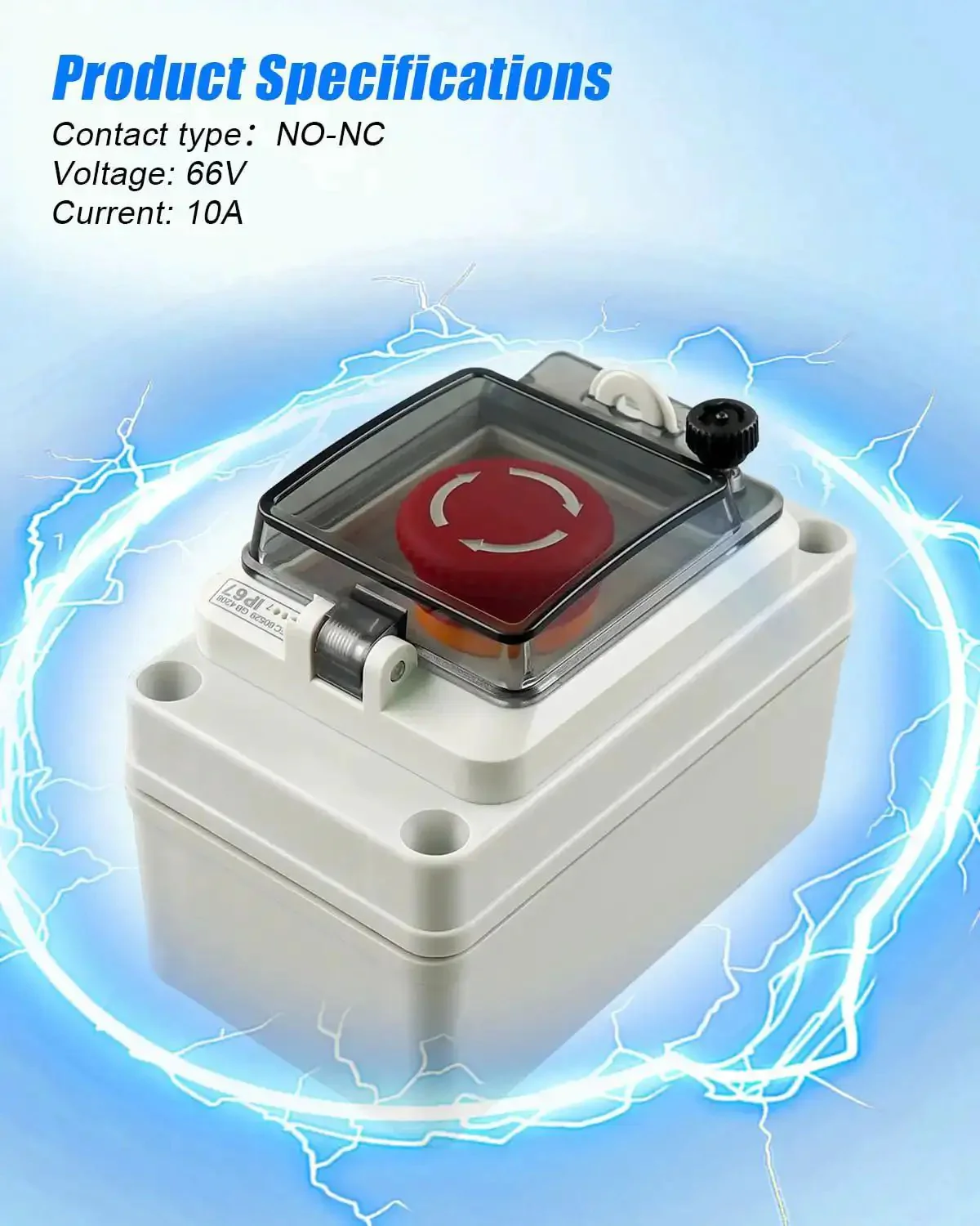 Emergency Stop Push Button Switch Box With Red Momentary Button And IP67 Waterproof Cover, 660V 10A Rated, Ideal NO NC Cutoff For Industrial Machinery, Quick Install, Rugged Power Cut Switch For Safe Shutdown - Image 4