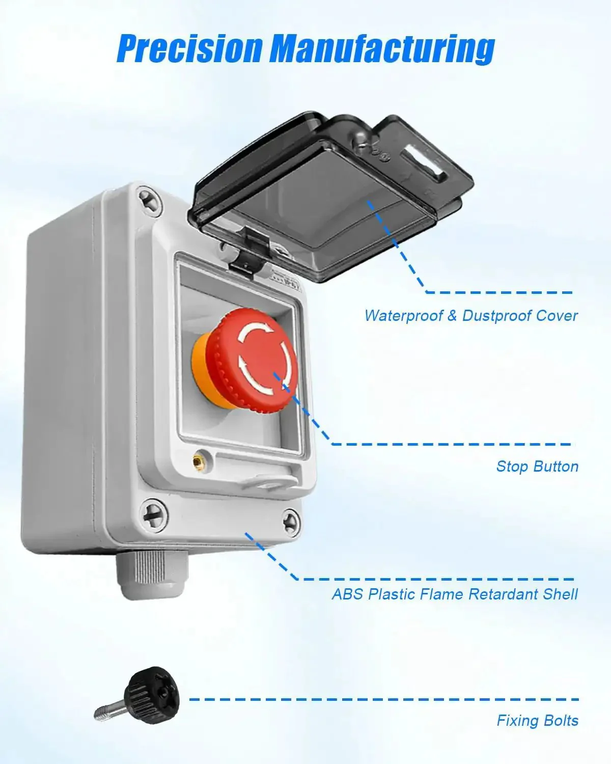 Emergency Stop Push Button Switch Box With Red Momentary Button And IP67 Waterproof Cover, 660V 10A Rated, Ideal NO NC Cutoff For Industrial Machinery, Quick Install, Rugged Power Cut Switch For Safe Shutdown - Image 5