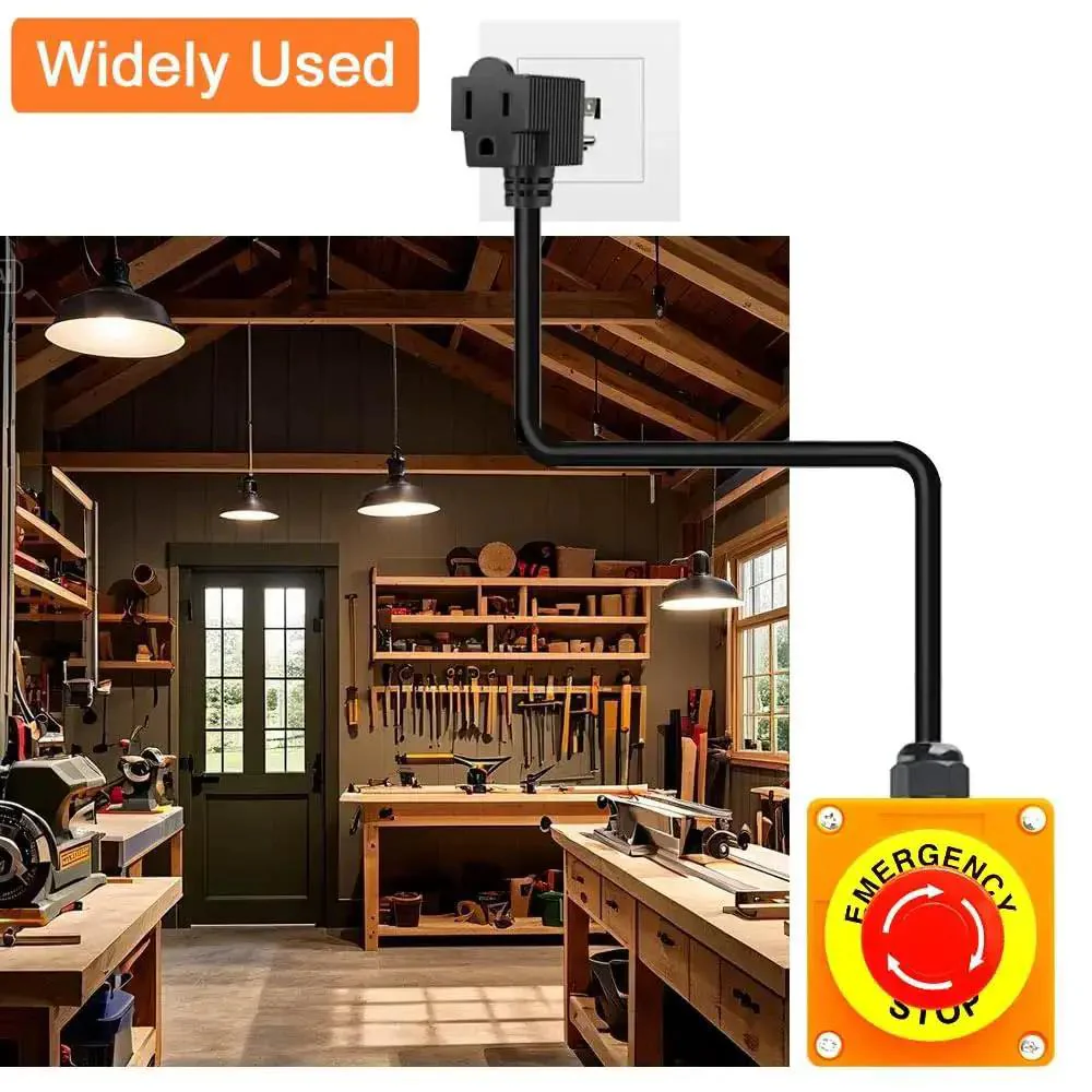 Emergency Stop Push Button Switch With 3.3 Foot 14AWG Cable And Piggyback Plug IP67 Waterproof Inline Power Emergency Button For Extension Cords AC DC 10A 125V Shuts Down Fast For Industrial Tools And Home Equipment - Image 2