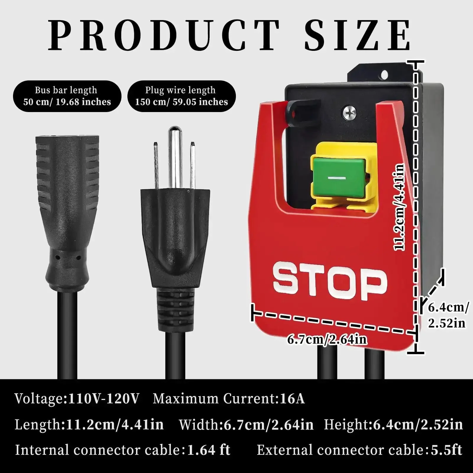 Emergency Stop Safety Switch With Large Red Stop Paddle For Hands Free Operation, On Off Switch With Recessed Green Start Button, UL Certified, 110V To 120V Single Phase, Heavy Duty Extension Cord And Plug For Table Saw - Image 6