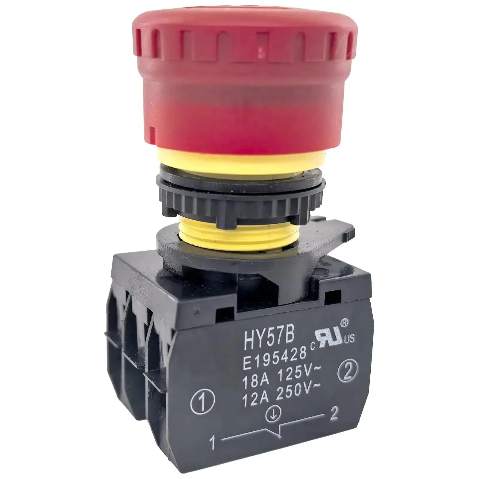 Emergency Stop Switch 18A 125V and 12A 250V, Beefy Heavy Duty E Stop With Two Terminal Tabs, Quick Power Cutoff For Log Splitters, Woodworking Machinery And Industrial Equipment, Replacement For KEDU HY57B
