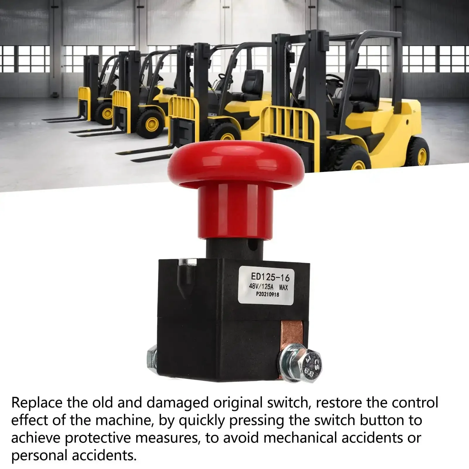 Emergency Stop Switch For Forklifts 48V 125A ED125-16 Heavy Duty Push Button With Metal Alloy Construction For Quick Safe Stop And Reliable Control Of Industrial Lifts - Image 8