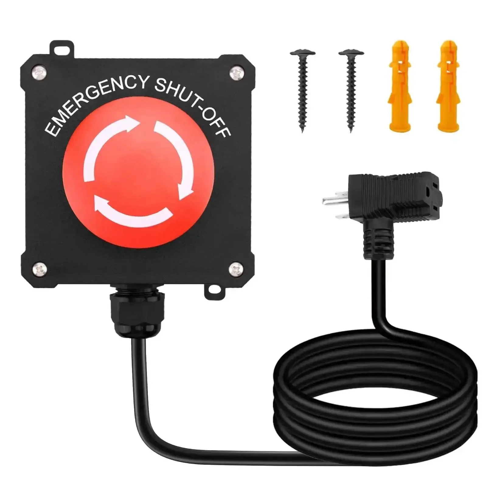 Emergency Stop Switch With 10ft Heavy Duty Cord And Big Red Button, 440V 16A, Plug In Piggyback Design For Table Saws, Routers, Drill Presses, And Other Workshop Machinery