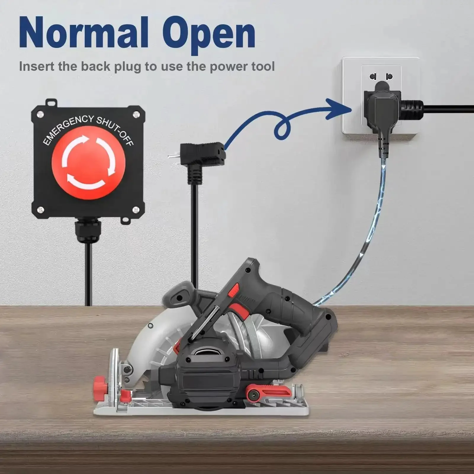 Emergency Stop Switch With 10ft Heavy Duty Cord And Big Red Button, 440V 16A, Plug In Piggyback Design For Table Saws, Routers, Drill Presses, And Other Workshop Machinery - Image 4
