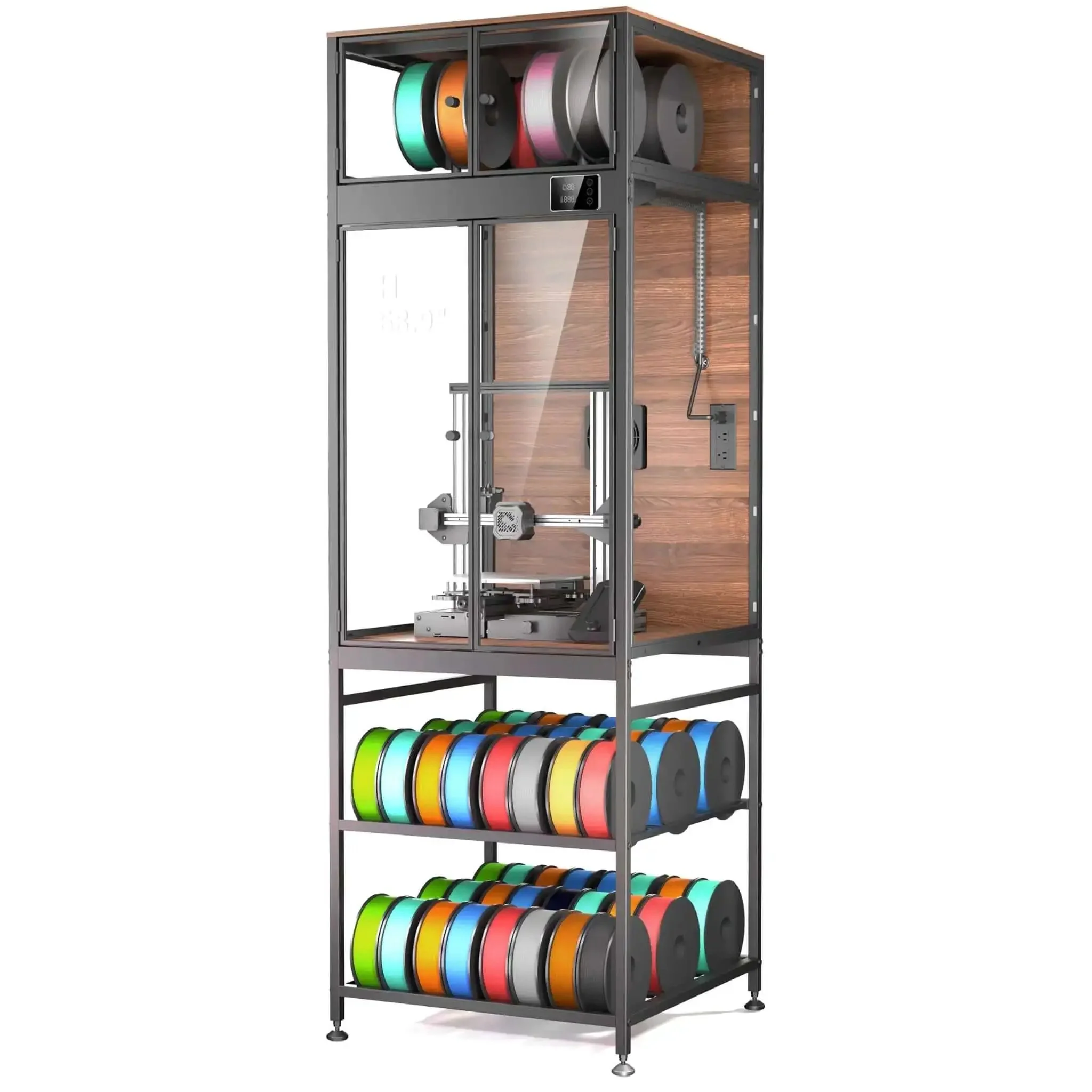 Enclosed 3D Printer Cabinet With 48 Spool Filament Storage, Ventilated Enclosure, Built In LED Light, Thermo Hygrometer, Heat Resistant, Dustproof, No Fuss Noise Reduction, Upgraded Design For Most Printers Up To 21.6 W X 22 D X 28.7 H