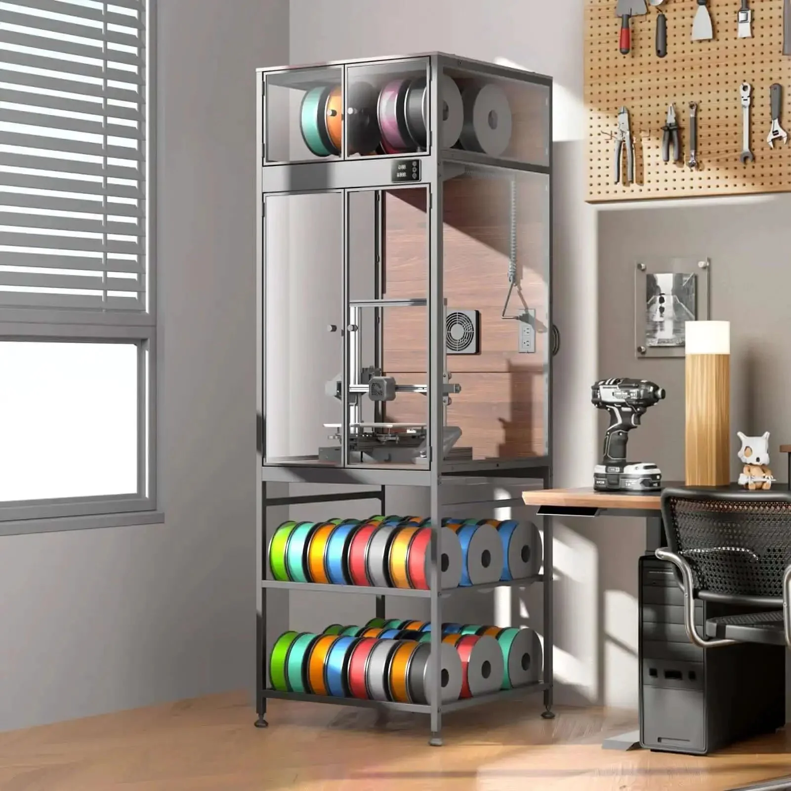 Enclosed 3D Printer Cabinet With 48 Spool Filament Storage, Ventilated Enclosure, Built In LED Light, Thermo Hygrometer, Heat Resistant, Dustproof, No Fuss Noise Reduction, Upgraded Design For Most Printers Up To 21.6 W X 22 D X 28.7 H - Image 2