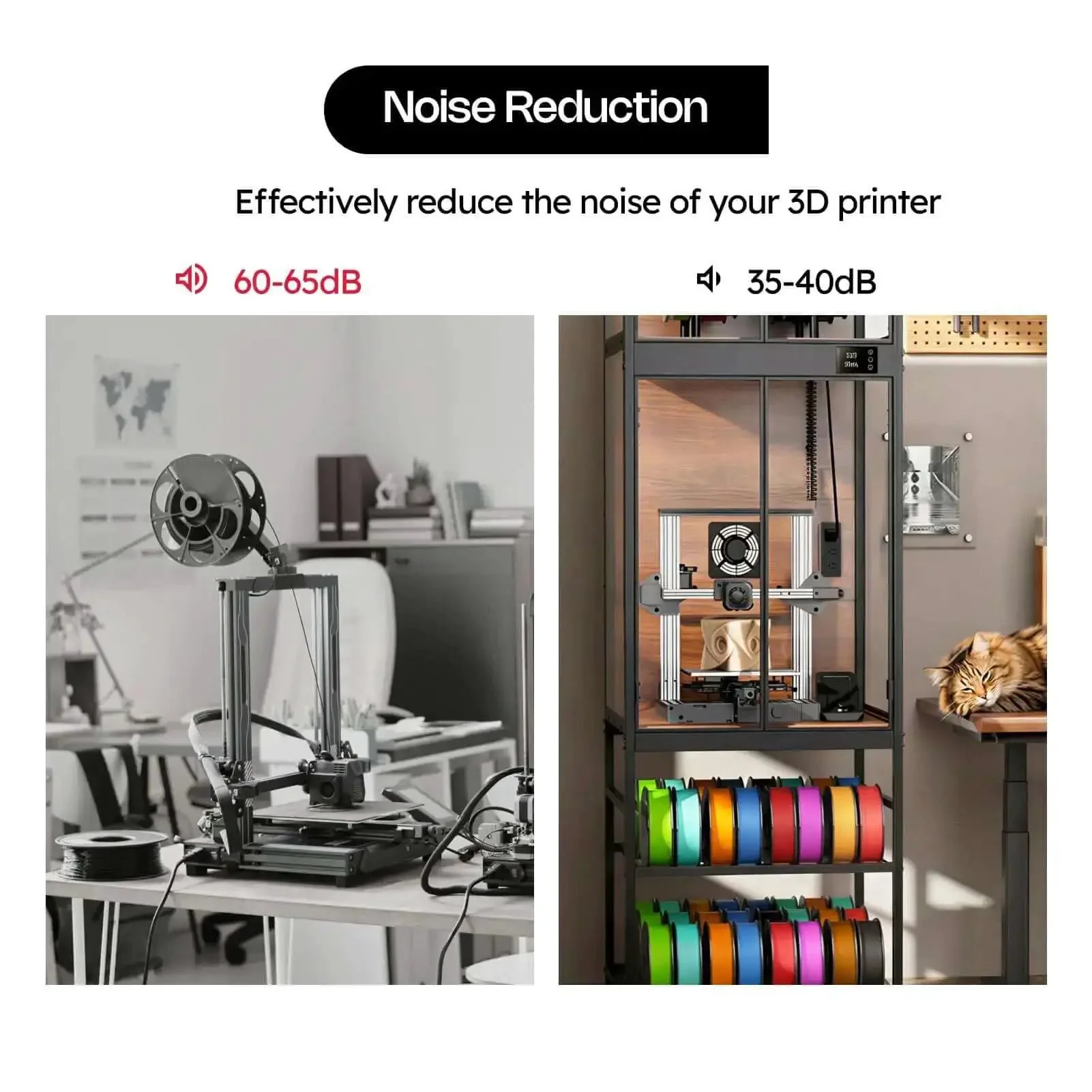 Enclosed 3D Printer Cabinet With 48 Spool Filament Storage, Ventilated Enclosure, Built In LED Light, Thermo Hygrometer, Heat Resistant, Dustproof, No Fuss Noise Reduction, Upgraded Design For Most Printers Up To 21.6 W X 22 D X 28.7 H - Image 3