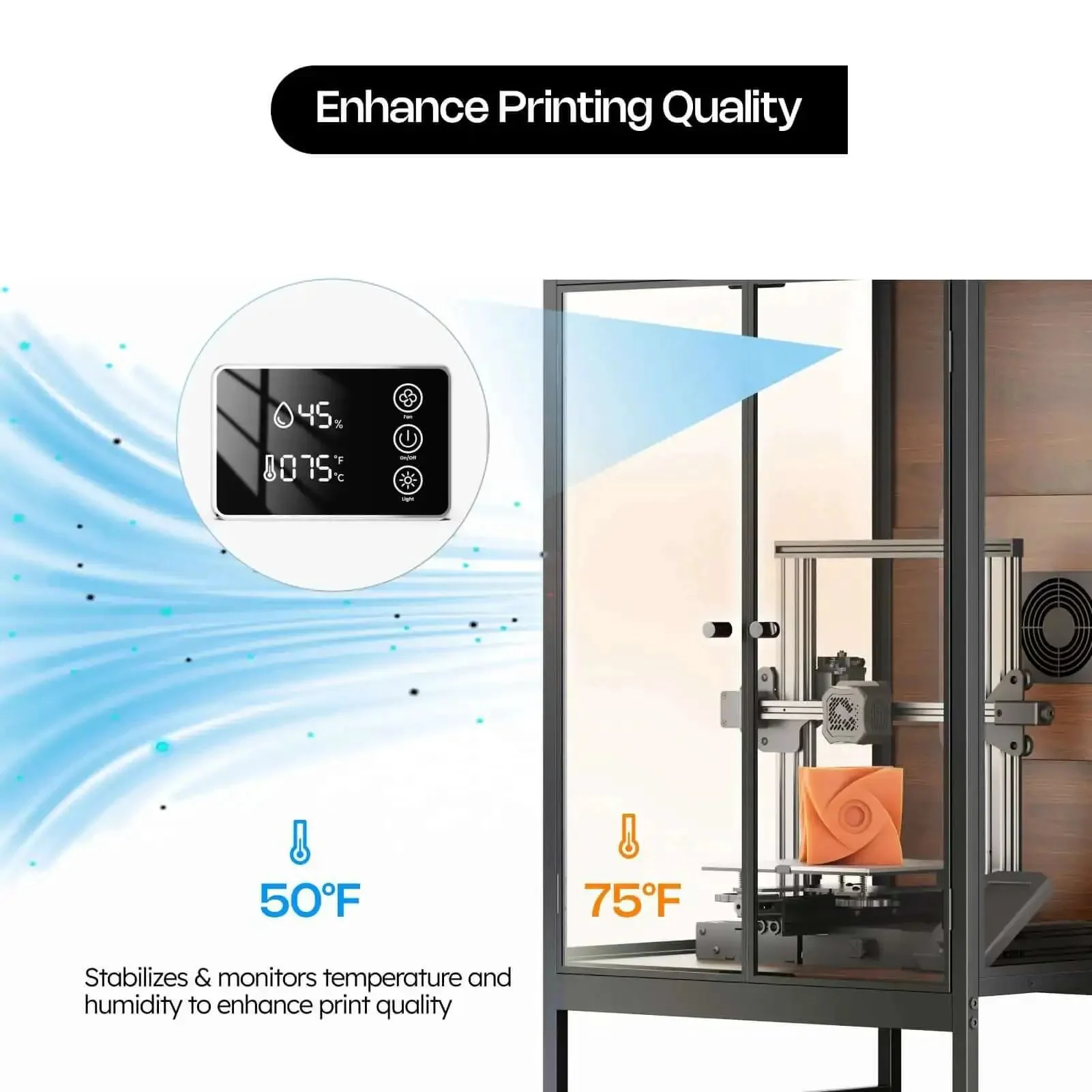 Enclosed 3D Printer Cabinet With 48 Spool Filament Storage, Ventilated Enclosure, Built In LED Light, Thermo Hygrometer, Heat Resistant, Dustproof, No Fuss Noise Reduction, Upgraded Design For Most Printers Up To 21.6 W X 22 D X 28.7 H - Image 6