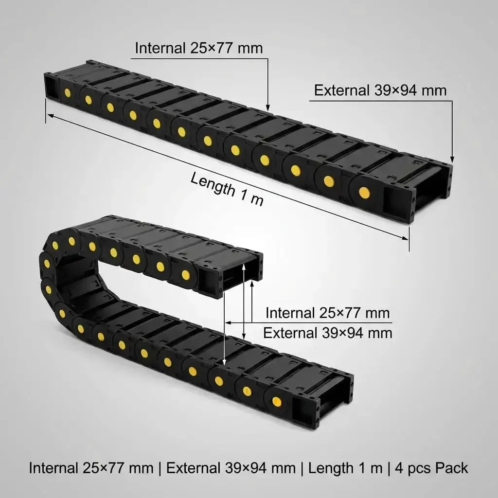 Enclosed Cable Drag Chain 25 By 77 Millimeters, 4 Pack, 1 Meter Long, Flexible Wire Carrier For CNC, 3D Printer And Automation Machines, Beefy Reinforced Plastic With Easy Chain Extension - Image 8