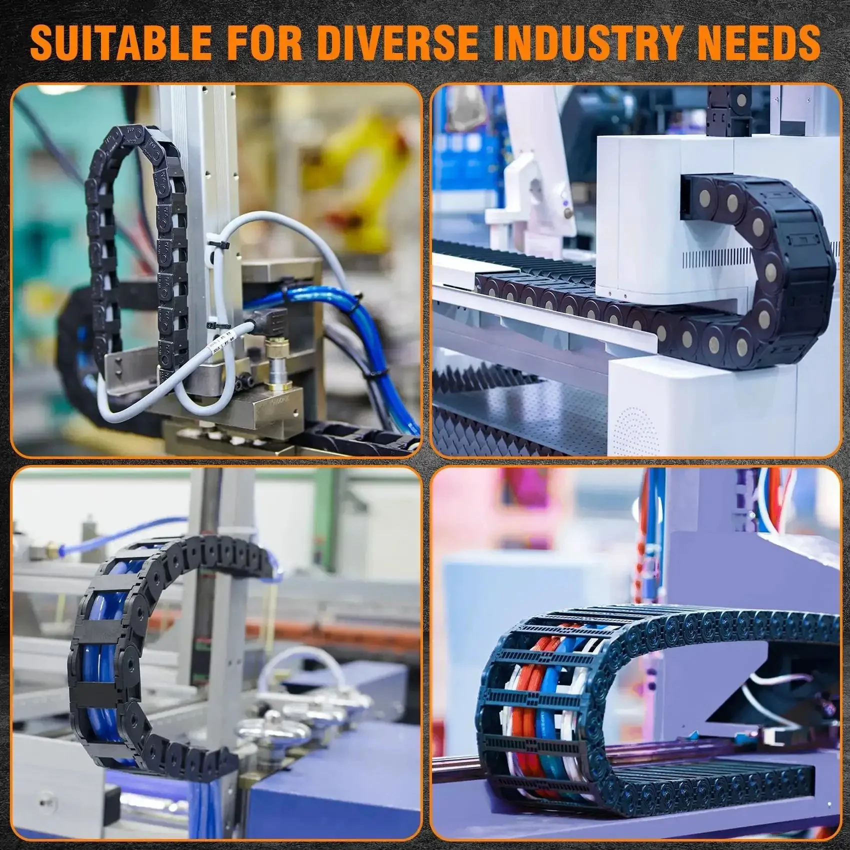 Enclosed Drag Chain Cable Carrier System For 3D Printers CNC Machines And Robotics, 25 By 60 mm Inner Height And Width, One Meter Long Boss Grade Black PA66 Nylon Wire Protection Chain, Fully Openable Design For Easy Cable Routing - Image 2