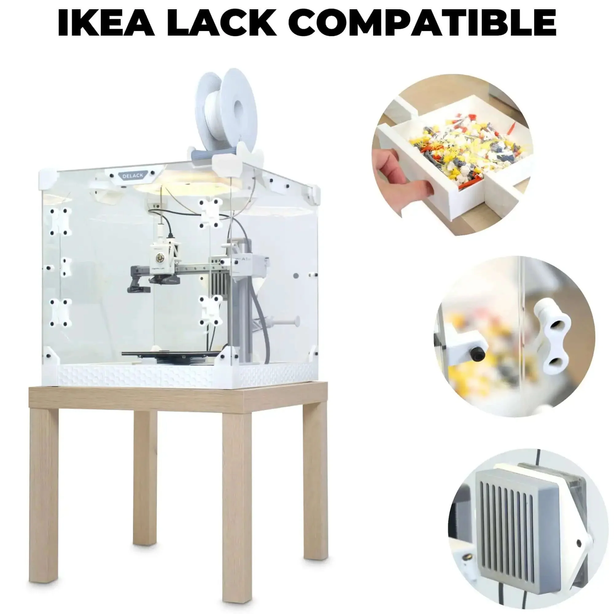 Enclosure Kit With LED Light For 3D Printers Made To Fit Bambu Lab A1 Mini Prusa MK4 Mini And Ikea Lack Table Includes Twenty Plus Accessory Prints Plug And Play Setup Printed Parts Not Included - Image 4
