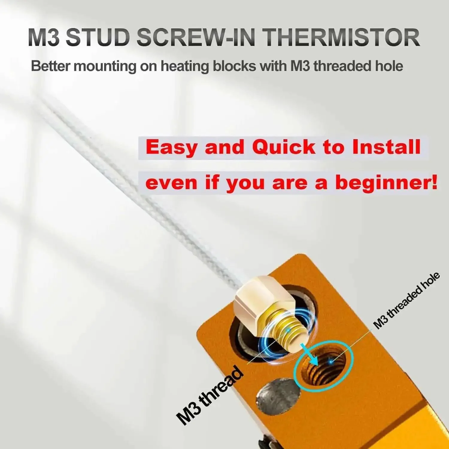 Ender 3 Hotend Upgrade Kit With M3 Stud Thermistor For Fast Replacement On Creality 3D Printers, Plug And Play Ender 3 V2 Pro And CR10 Series, 24V 40W Assembled Extruder Hot End - Image 5