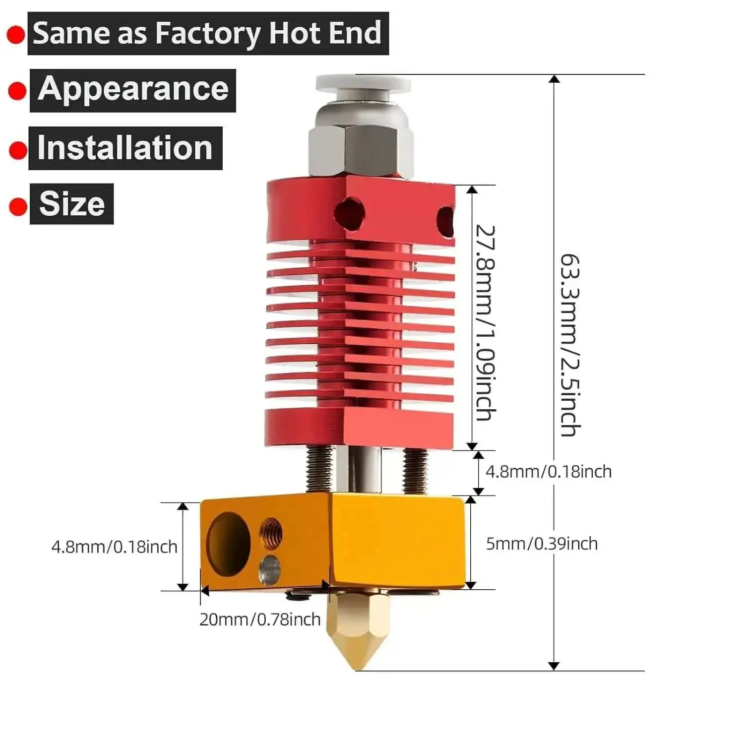 Ender 3 Hotend Upgrade Kit With M3 Stud Thermistor For Fast Replacement On Creality 3D Printers, Plug And Play Ender 3 V2 Pro And CR10 Series, 24V 40W Assembled Extruder Hot End - Image 7