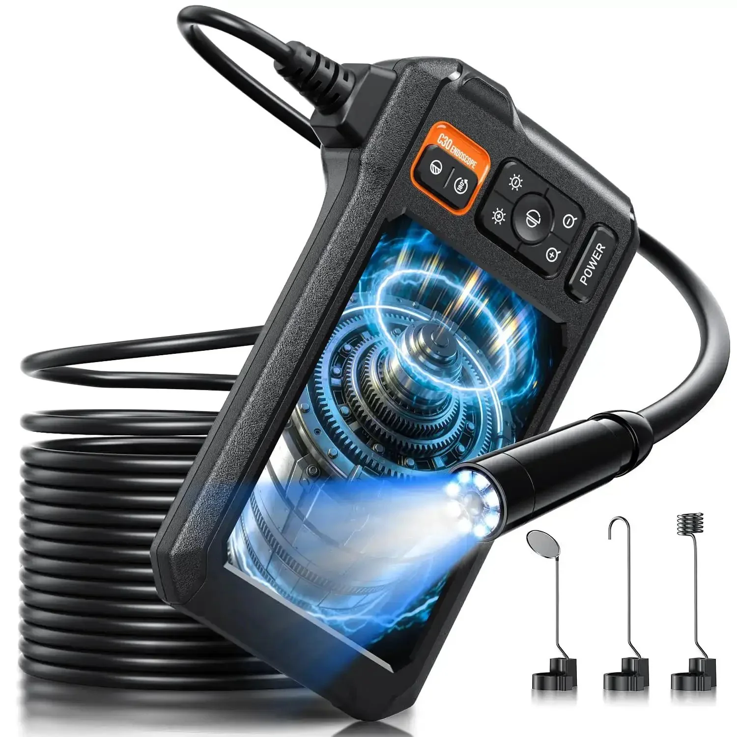 Endoscope Camera With Light For Inspections And Tight Spots Pro Grade Tool 4.3 Inch IPS Screen Delivers 1920P HD Video 8 LED Lights For Clear View 16.5 Ft SemiRigid Cord IP67 Waterproof Bore Scope For Sewer And Home Repairs Orange