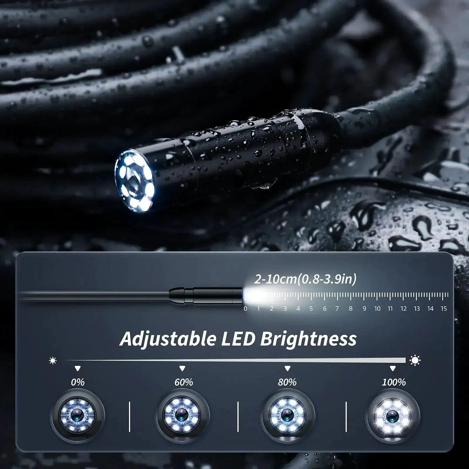 Endoscope Camera With Light For Inspections And Tight Spots Pro Grade Tool 4.3 Inch IPS Screen Delivers 1920P HD Video 8 LED Lights For Clear View 16.5 Ft SemiRigid Cord IP67 Waterproof Bore Scope For Sewer And Home Repairs Orange - Image 3