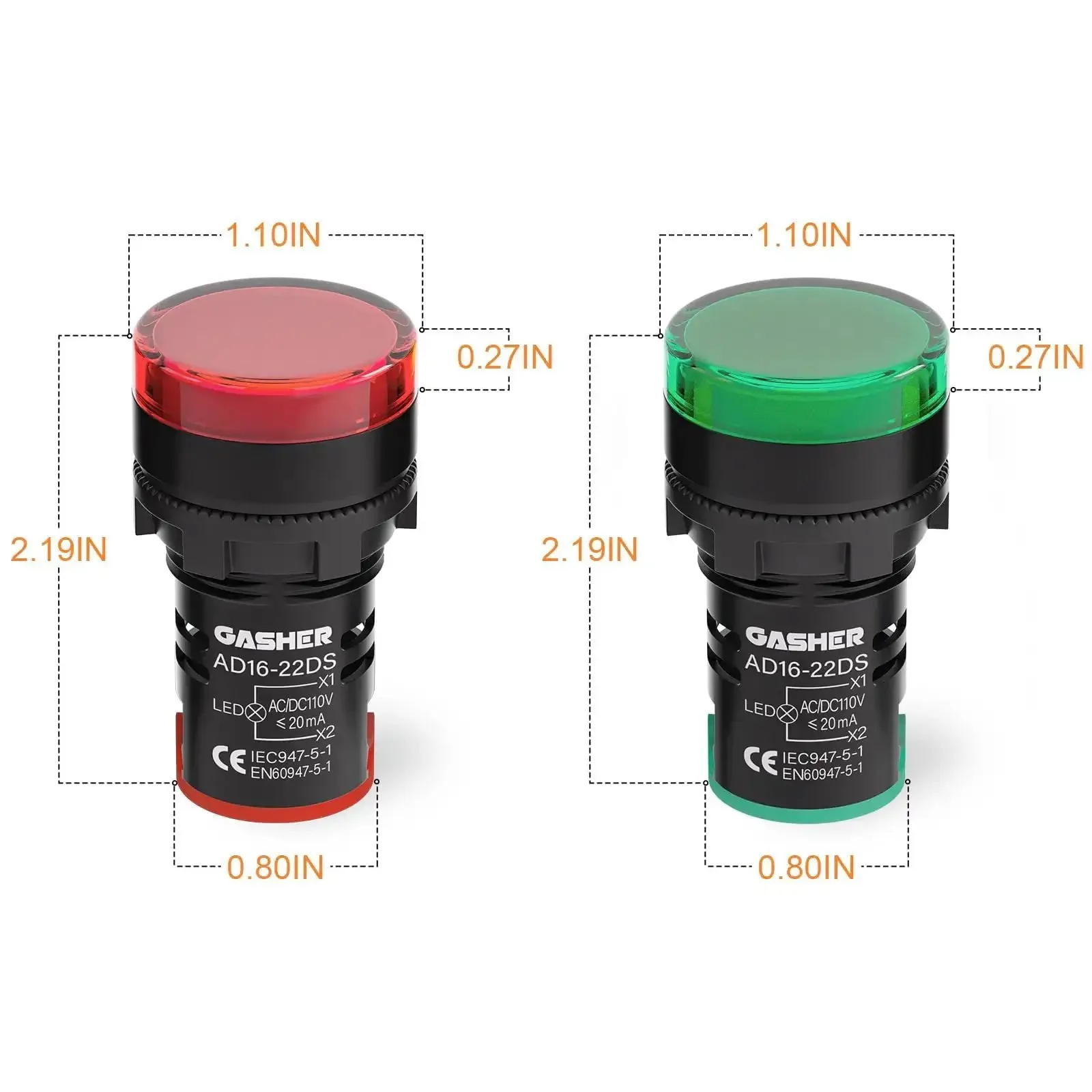 Energy Saving Indicator Lights Set For 12V, 24V And 110V Systems, 20 mA, 22 mm Mounting Hole, Red And Green High Brightness LEDs, Ideal For Power, Telecom, Machinery, Motors And Home Appliances, 10 Pcs - Image 5