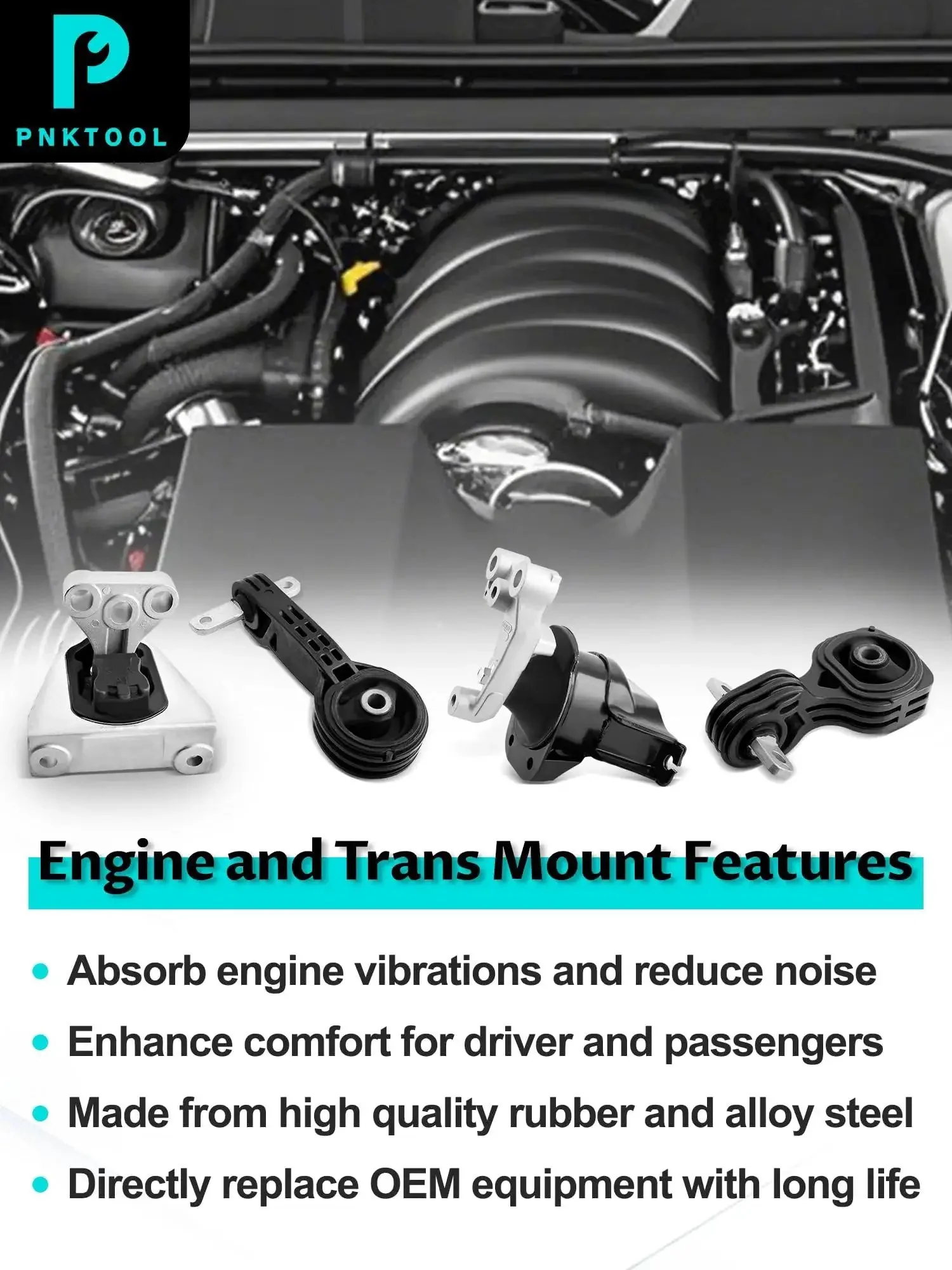 Engine And Transmission Mount Kit For 2006-2011 Civic 1.8L Automatic, Direct Fit, Beefed-Up Vibration Dampening And Noise Reduction, Replaces OE A4530 A4534 A4543 A4546, Includes Four Mounts, Not For Manual Trans Or 1.3L And 2.0L Engines, Built To Last - Image 3
