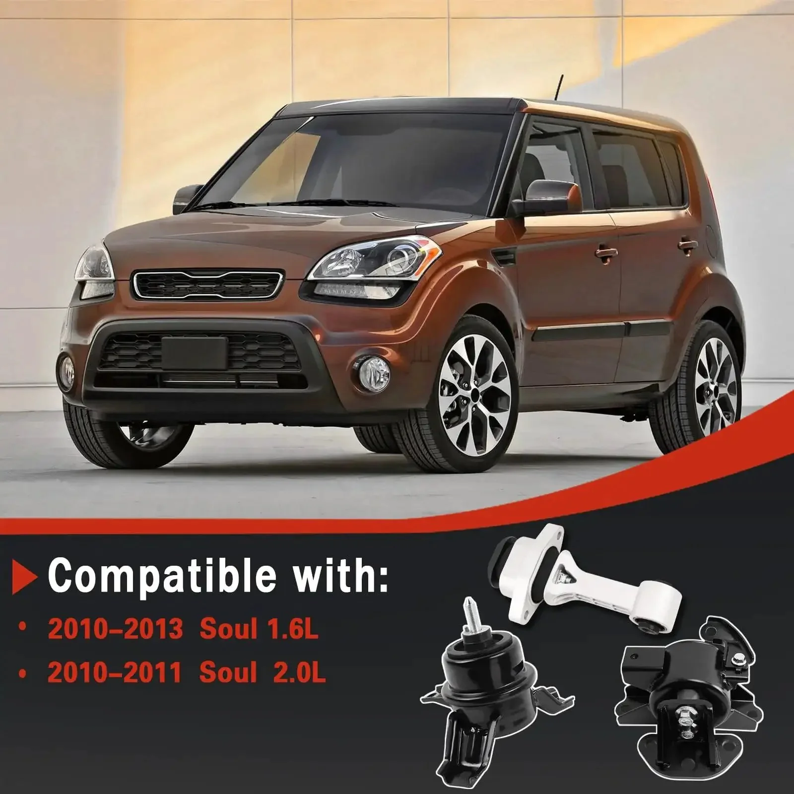 Engine And Transmission Mount Kit For Kia Soul 2010 2011 2012 2013 1.6L And 2010 2011 2.0L L4 Reusable Bracket Set 3pc OE A7190 A71078WO A71020 Durable Steel And Rubber Construction - Image 6