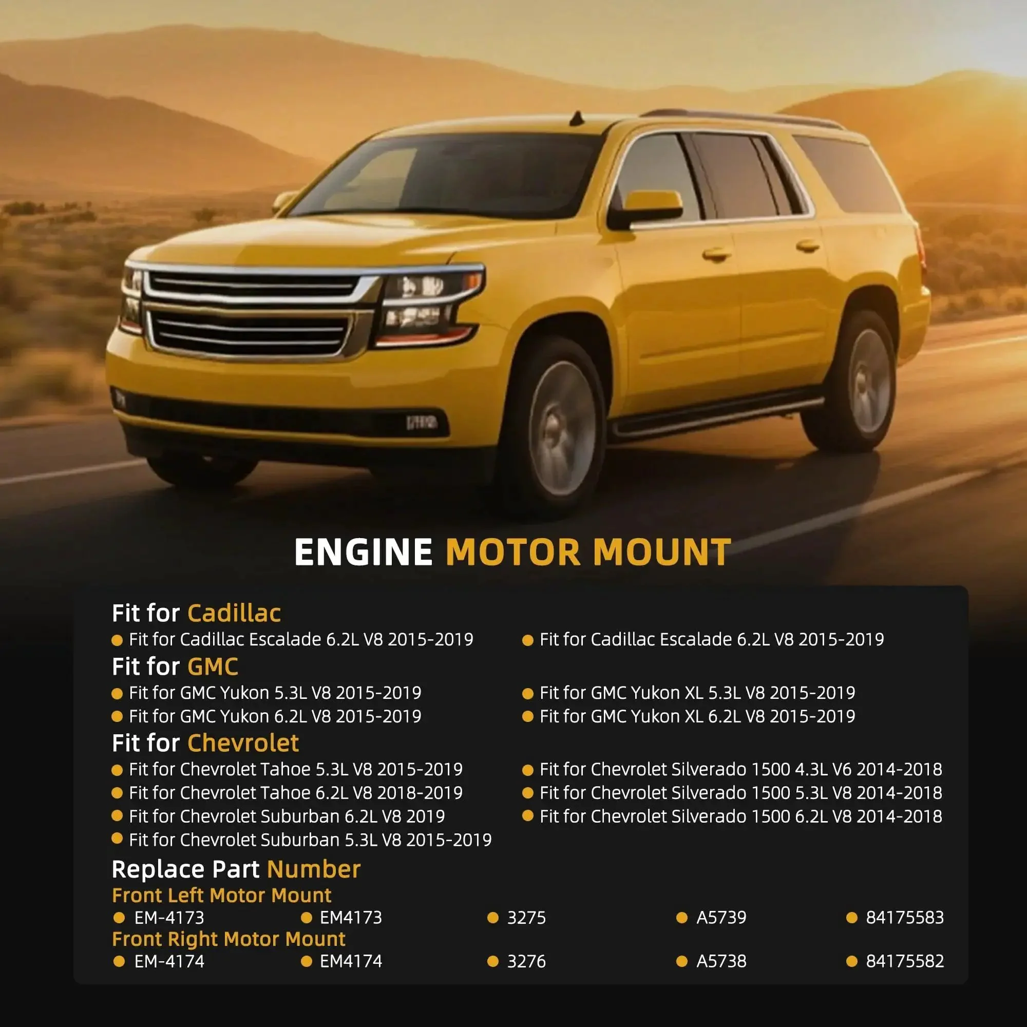 Engine Motor Mount Set Fits Escalade ESV 2015 to 2019 Silverado 1500 2014 to 2018 Yukon 2015 to 2019 Yukon XL 2015 to 2019 Suburban 2015 to 2019 Tahoe 2015 to 2019 4.3L 5.3L 6.2L V8 OE A5739 A5738 Heavy Duty Mounts - Image 7