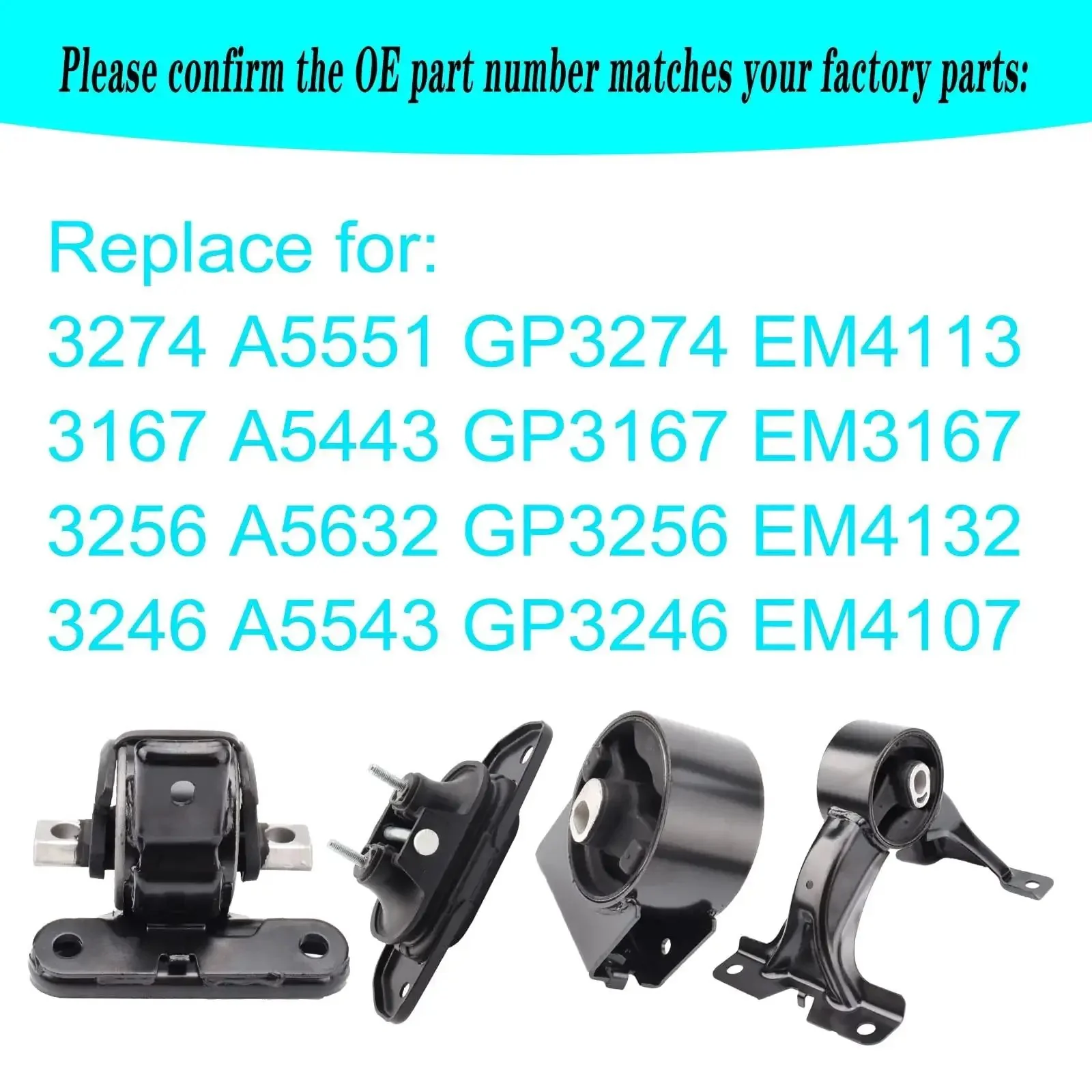 Engine Mount And Transmission Mount Kit For 2011-2019 Dodge Journey 3.6L FWD And 2011-2014 Avenger 3.6L Chrysler 200 3.6L Direct Fit Replacement With OE Numbers 3274 3167 3256 3246 A5551 A5443 A5632 A5543 - Image 6
