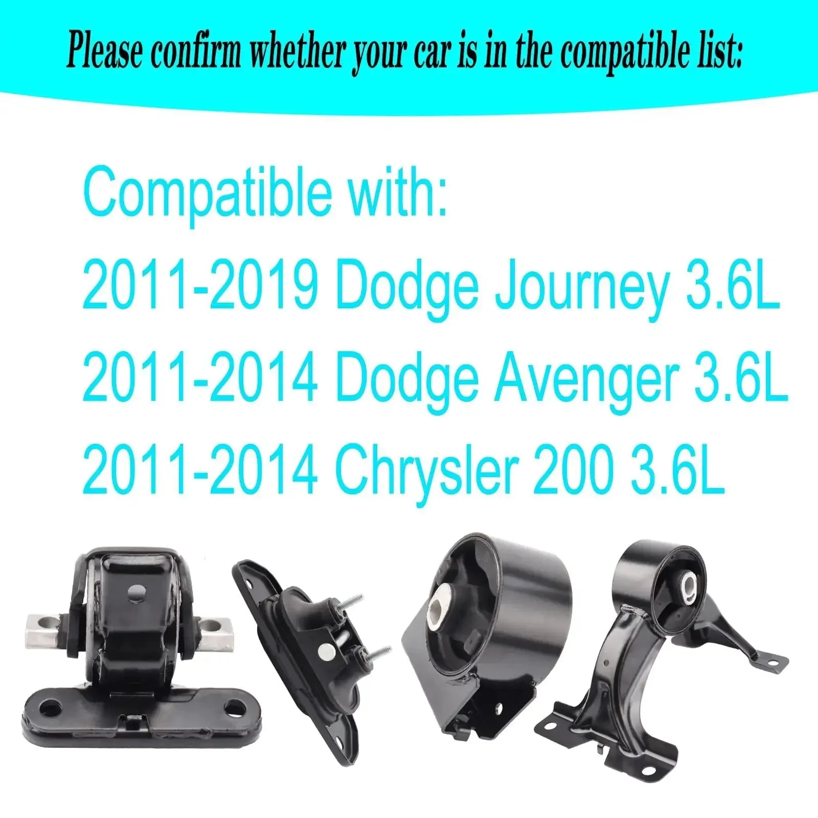 Engine Mount And Transmission Mount Kit For 2011-2019 Dodge Journey 3.6L FWD And 2011-2014 Avenger 3.6L Chrysler 200 3.6L Direct Fit Replacement With OE Numbers 3274 3167 3256 3246 A5551 A5443 A5632 A5543 - Image 7