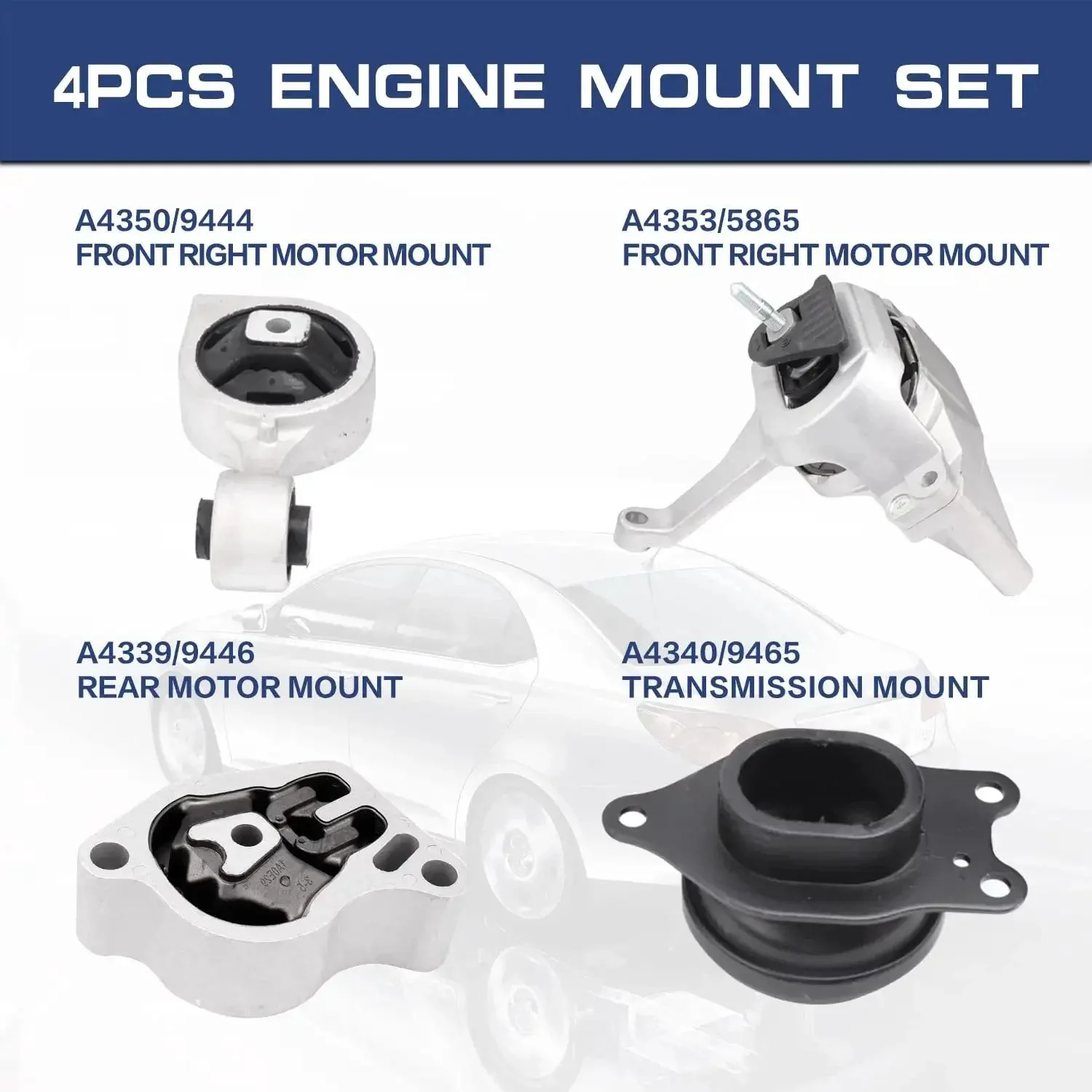 Engine Mount Kit For 2007 To 2017 Altima 2.5L Auto Transmission 4 Piece Set Replace OE A4339 A4340 A4350 A4353 Bolt On Easy Install High Quality Construction Durable Engine And Transmission Bracket With Vibration Damping For Smooth Ride - Image 2