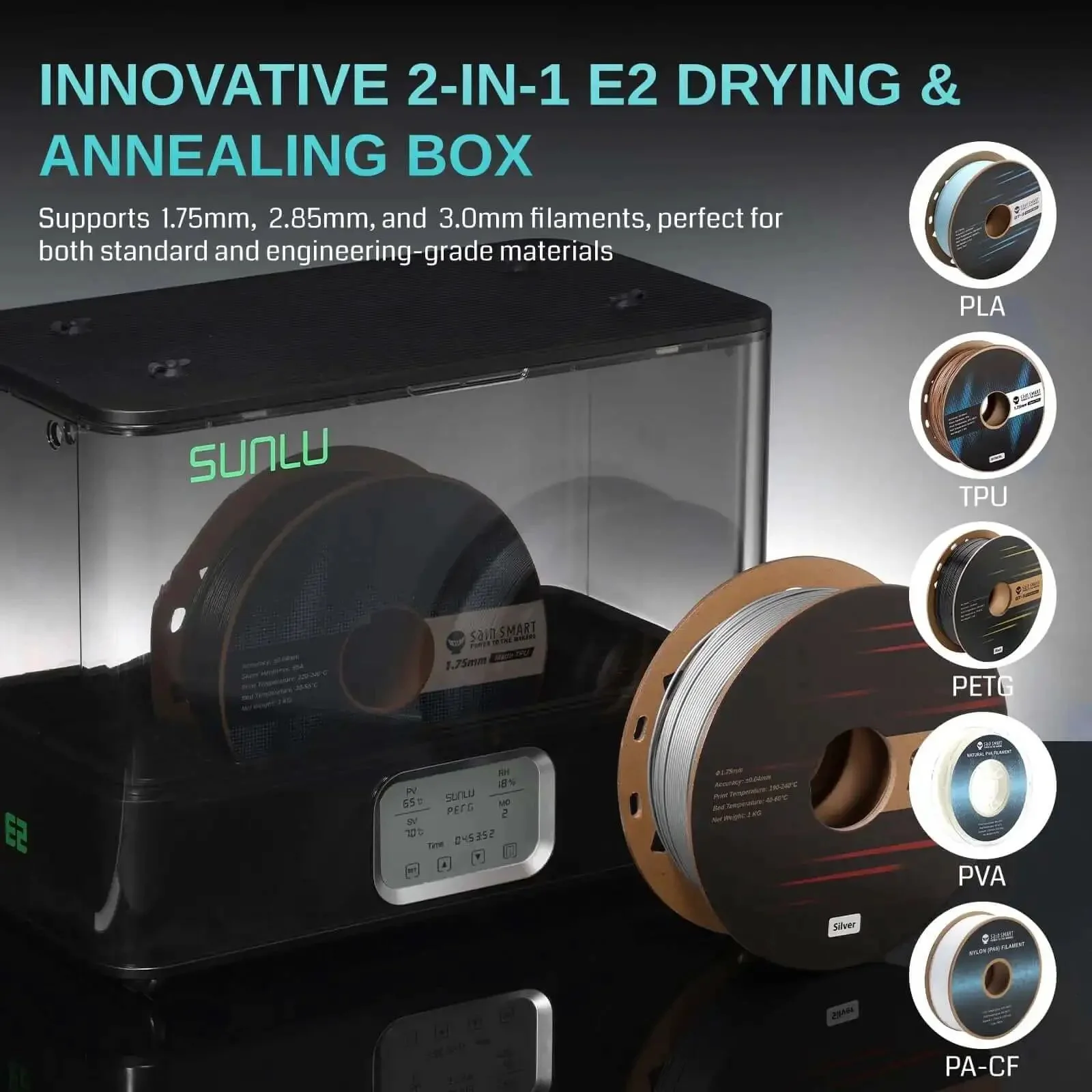 Engineering Filament Dryer Box With 110C Heat And 500W PTC Heater, 3 In 1 Drying Anneal And Dehumidify For ABS PC PA-CF GF FR-ABS Filaments, Dual Layer Sealed Chamber Delivers Consistent, High Quality 3D Prints - Image 3