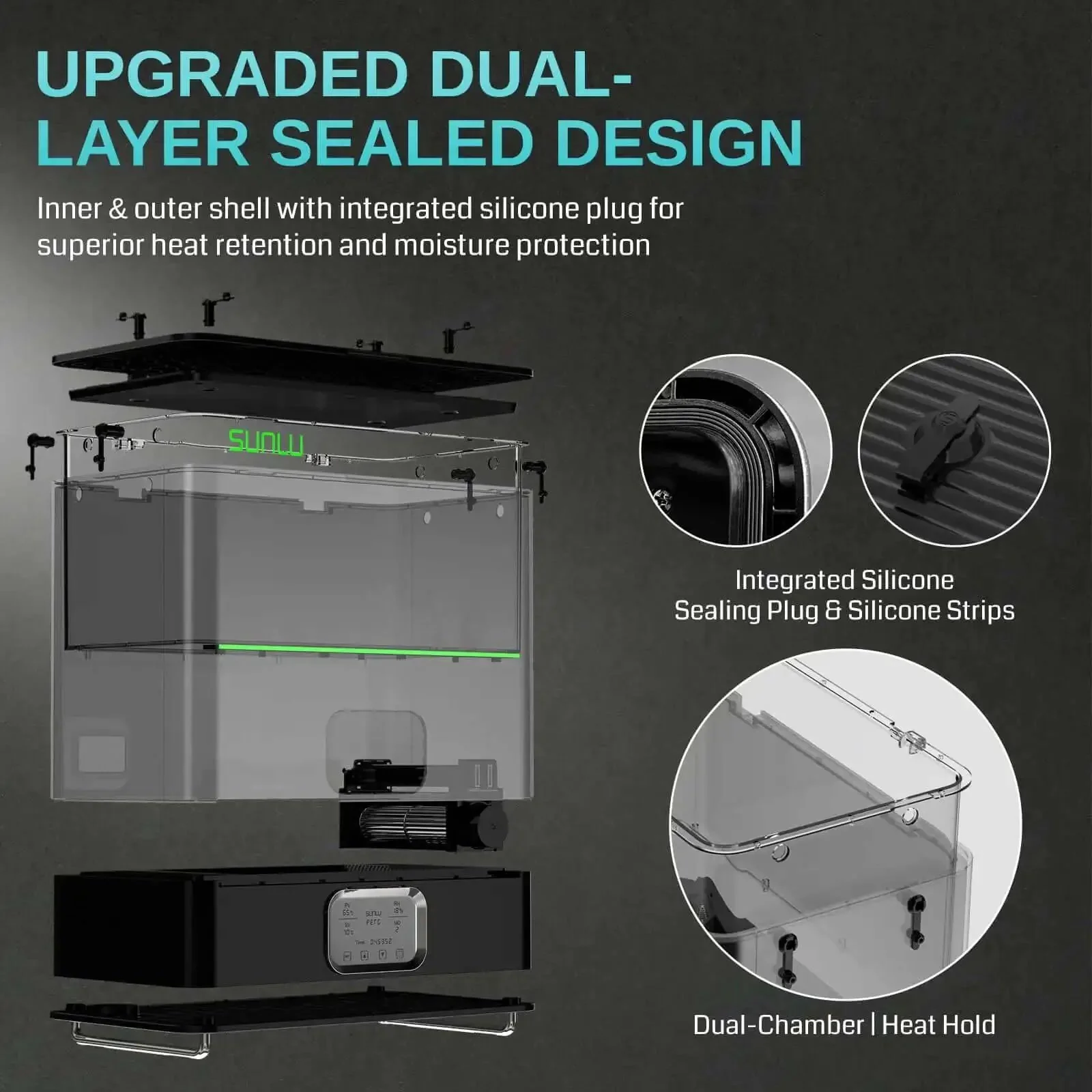 Engineering Filament Dryer Box With 110C Heat And 500W PTC Heater, 3 In 1 Drying Anneal And Dehumidify For ABS PC PA-CF GF FR-ABS Filaments, Dual Layer Sealed Chamber Delivers Consistent, High Quality 3D Prints - Image 5