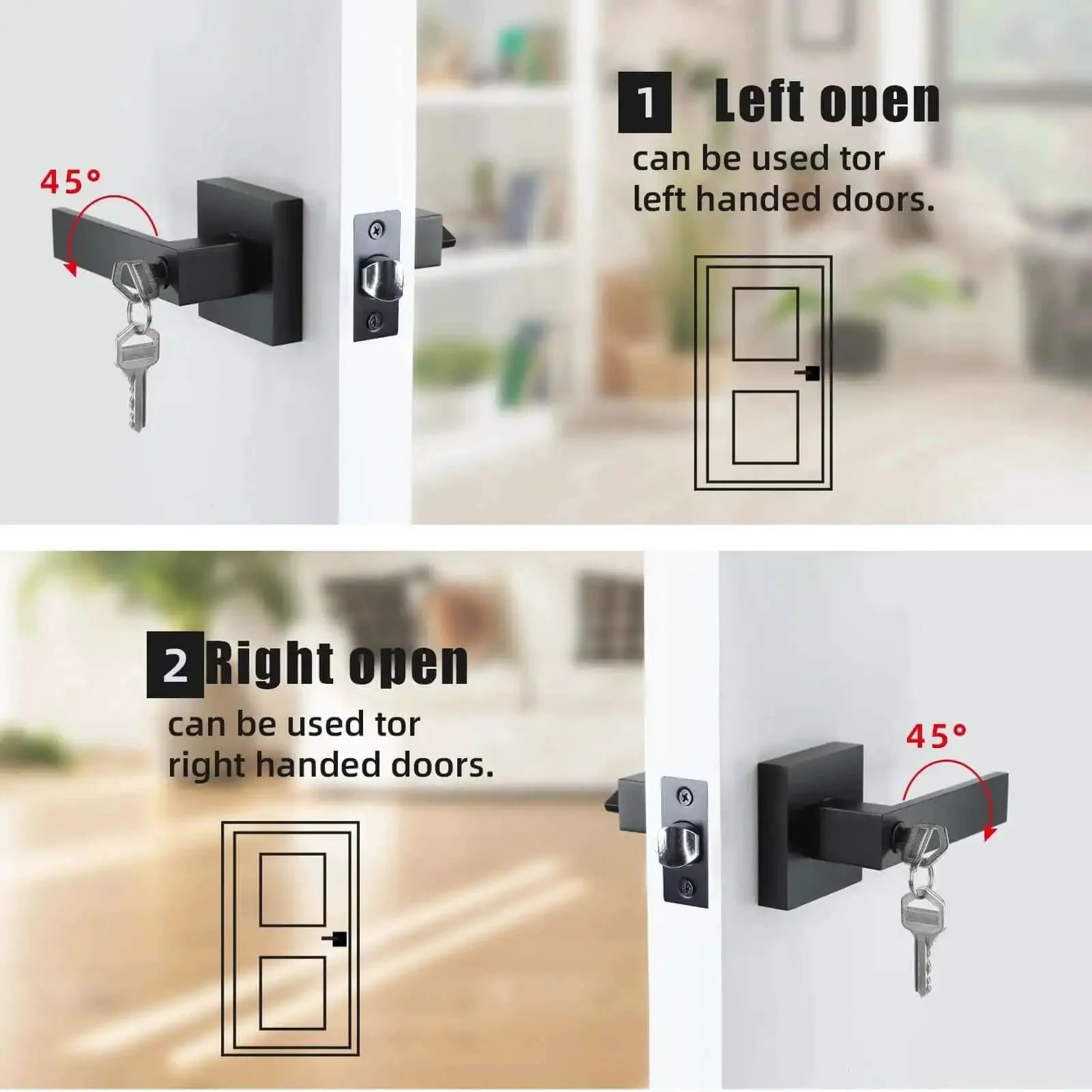 Entry Door Lock Set With Square Door Lever For Bedroom And Privacy, Heavy Duty Interior Exterior Door Knob, ANSI Grade 3, Zinc Alloy And Brass Build, Matte Black Finish, DIY Install, No Pros Needed - Image 3