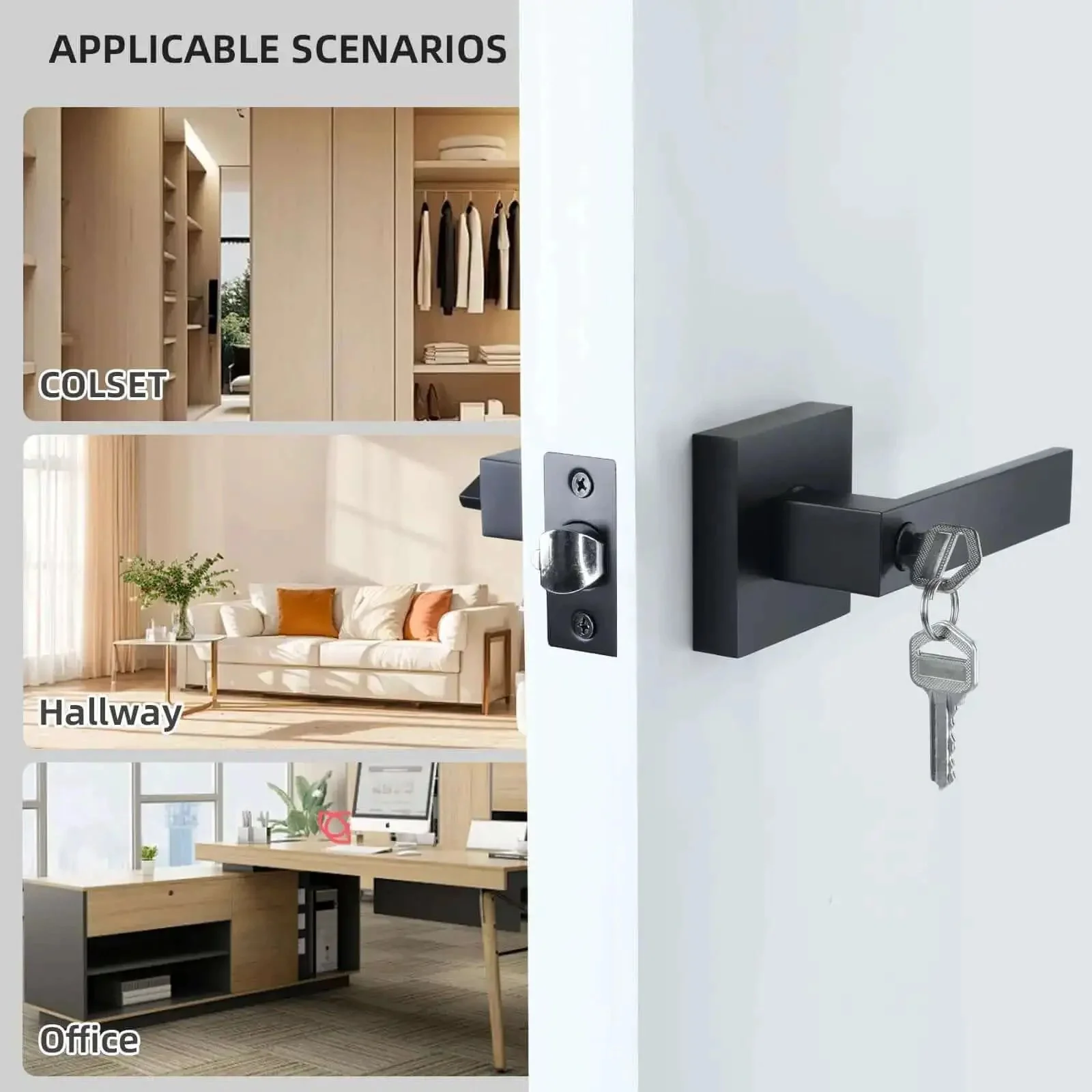 Entry Door Lock Set With Square Door Lever For Bedroom And Privacy, Heavy Duty Interior Exterior Door Knob, ANSI Grade 3, Zinc Alloy And Brass Build, Matte Black Finish, DIY Install, No Pros Needed - Image 5