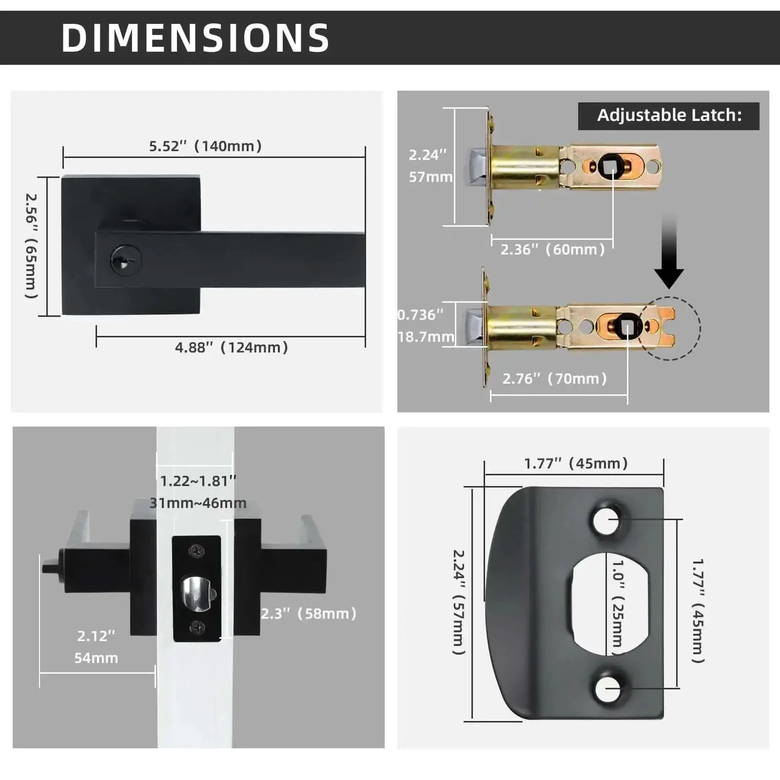 Entry Door Lock Set With Square Door Lever For Bedroom And Privacy, Heavy Duty Interior Exterior Door Knob, ANSI Grade 3, Zinc Alloy And Brass Build, Matte Black Finish, DIY Install, No Pros Needed - Image 6