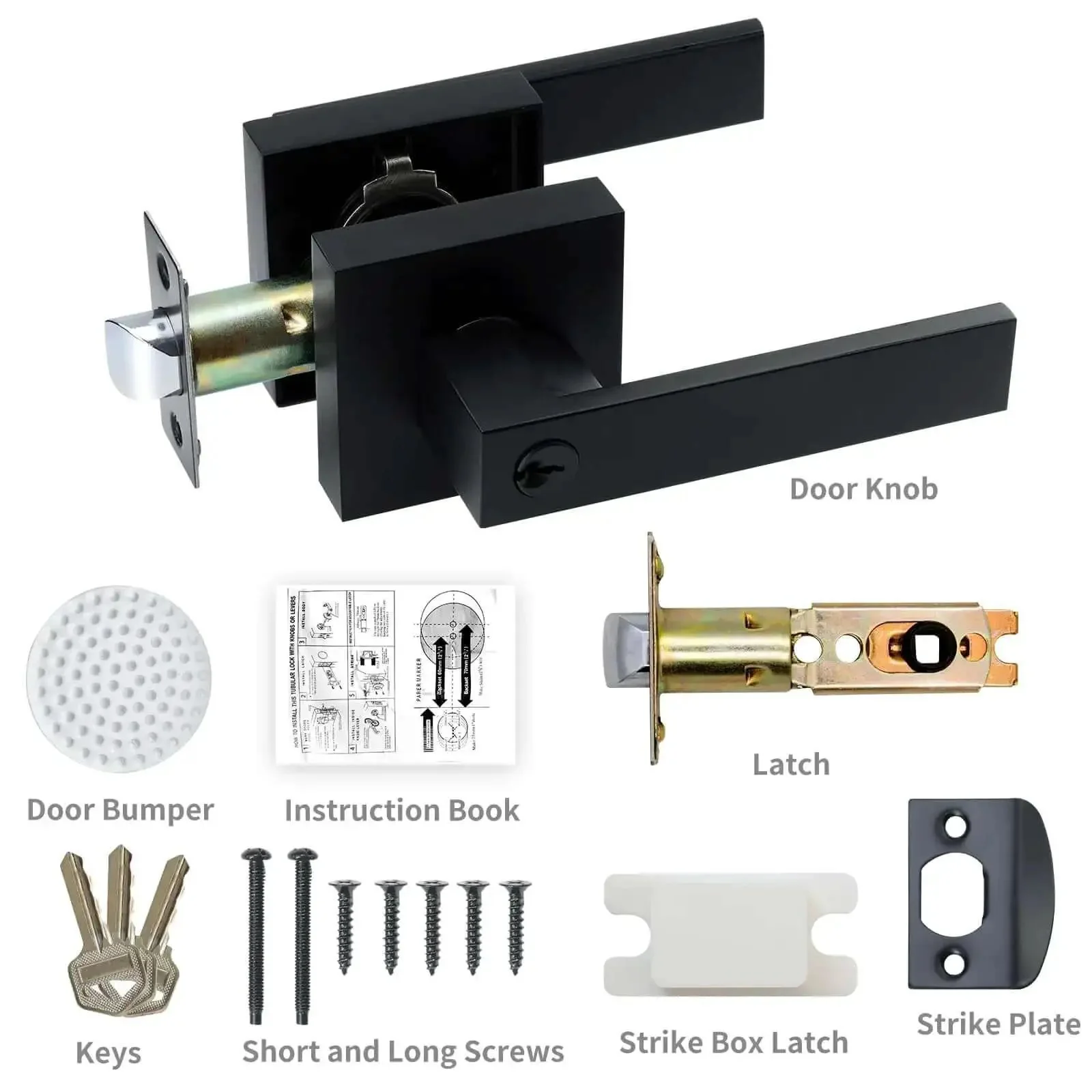 Entry Door Lock Set With Square Door Lever For Bedroom And Privacy, Heavy Duty Interior Exterior Door Knob, ANSI Grade 3, Zinc Alloy And Brass Build, Matte Black Finish, DIY Install, No Pros Needed - Image 7