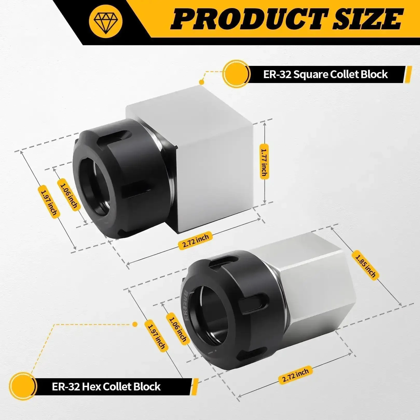 ER-32 Collet Block Set For CNC Machining, Square And Hex Workholding Blocks, High Precision Ground Flatness 0.2-0.3mm, Versatile For Parallel, Square Or Hex Shaping, Great For Precise Milling And Fixture Jobs - Image 8