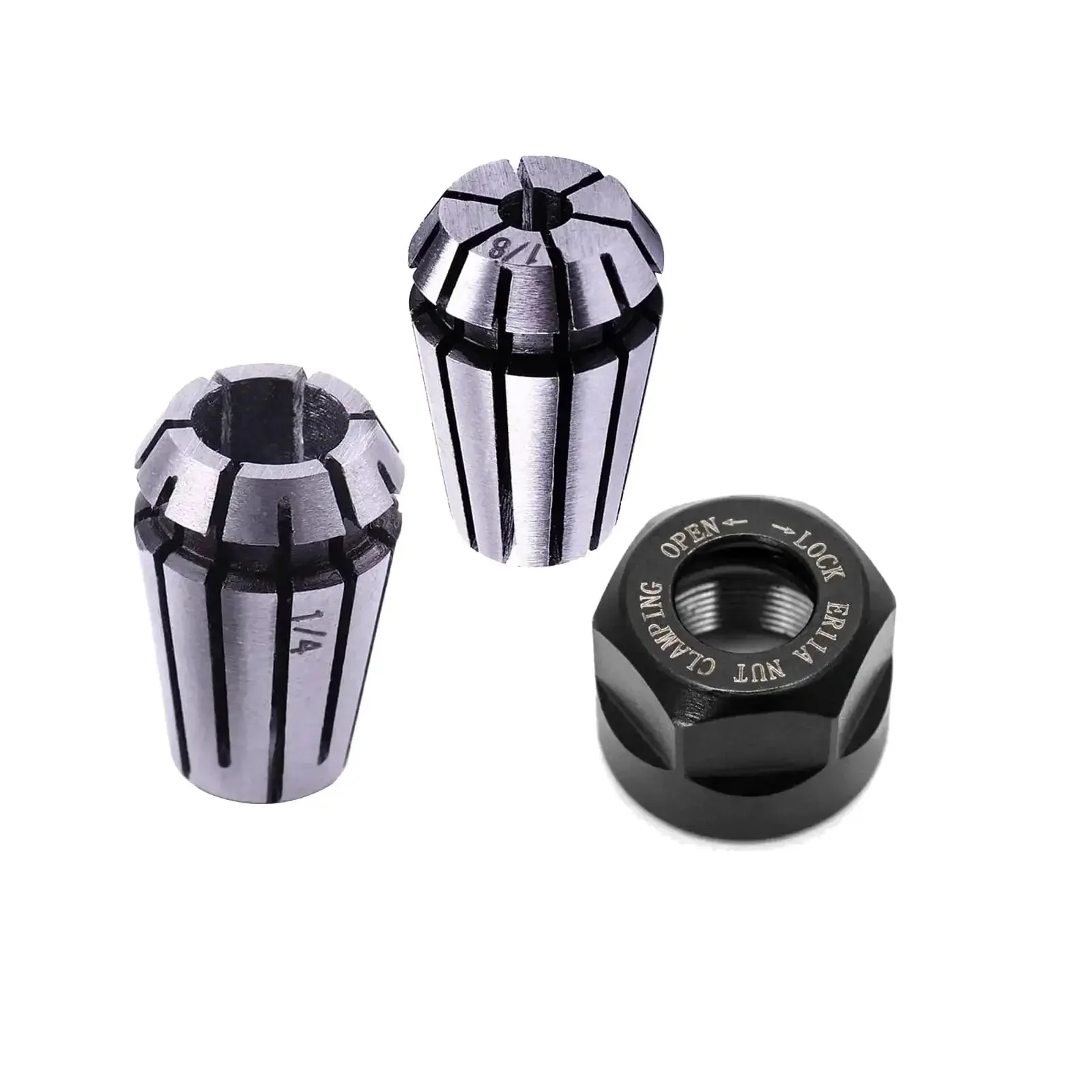 ER11 Collet Nut Set Includes 1 8th Inch Collet and 1 4th Inch Collet with Clamping Nut for CNC Engraving, Milling, and Lathe Work, AAA Precision Under 0.008mm, Made From 65Mn Spring Steel for Tight Clamp and Stable Cutting