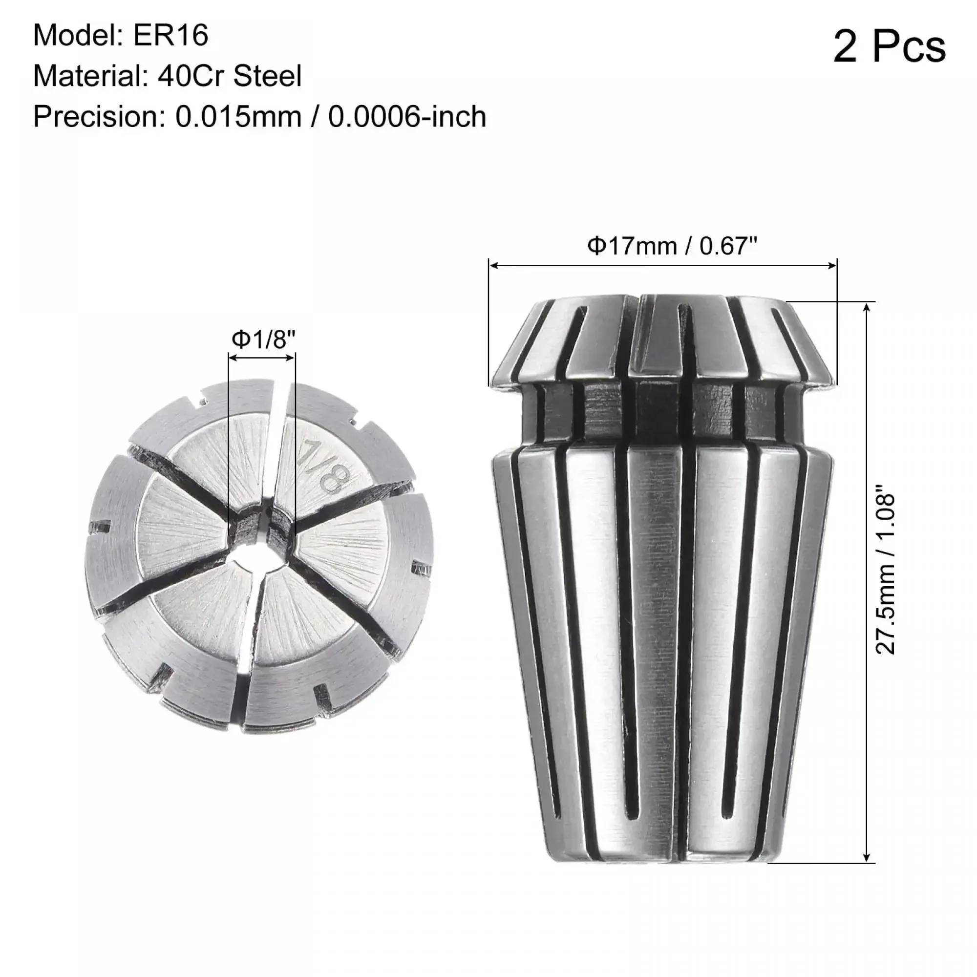 ER16 Spring Collet One Eighth Inch Clamping Diameter For CNC Milling Engraving Lathe Machines Pack Of Two 40Cr Steel High Precision 0.015mm Fit Pro Grade Tooling Durable Ideal For Machining Centers And High Speed Milling - Image 5