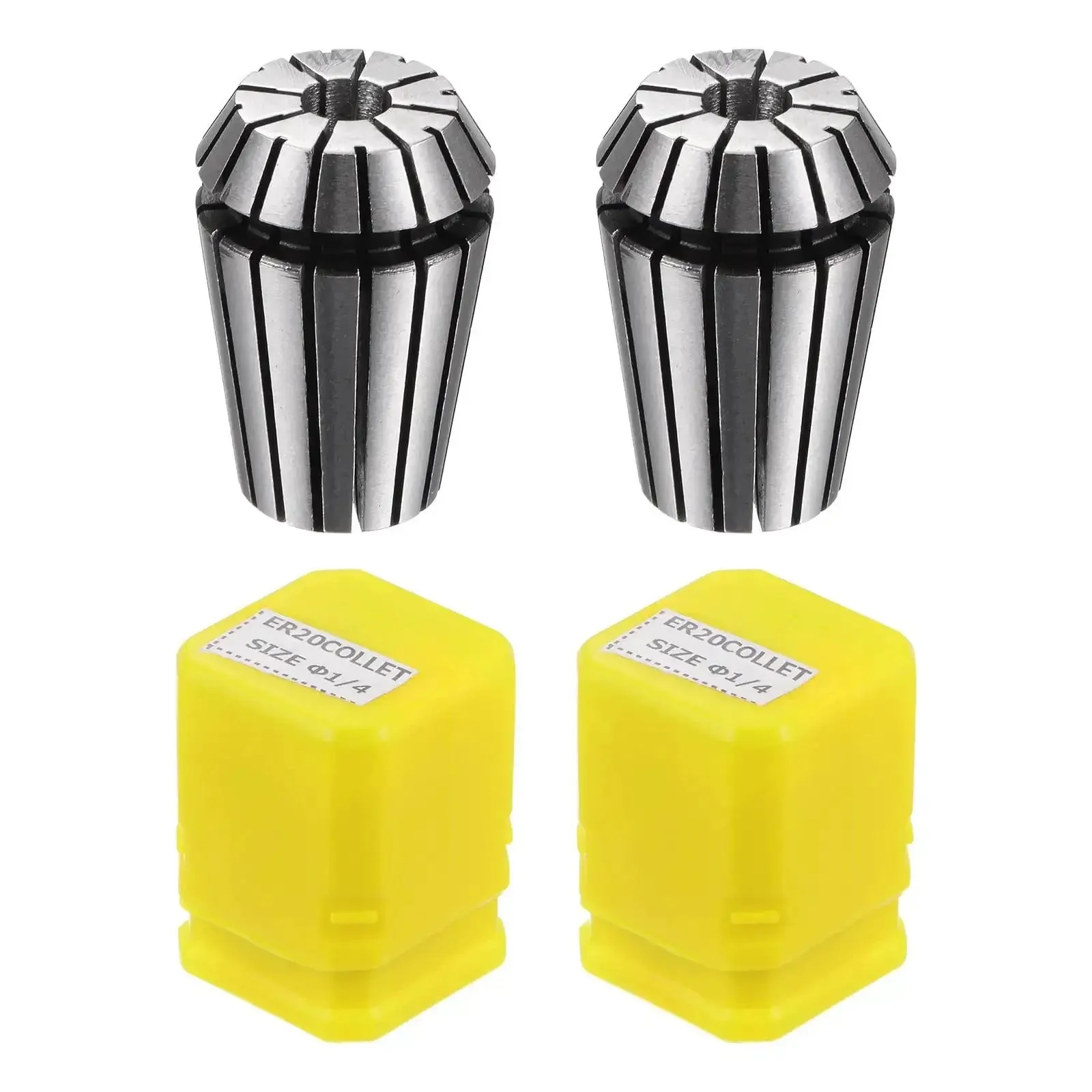 ER20 Spring Collet Set, One Quarter Inch Chuck Fit For CNC Engraving Machines And Milling Centers, 0.03mm Precision, Pro Grade 40Cr Steel, Stable Close Clamping For Lathe And CNC Milling, Set Of Two For Smooth, Reliable Cutting