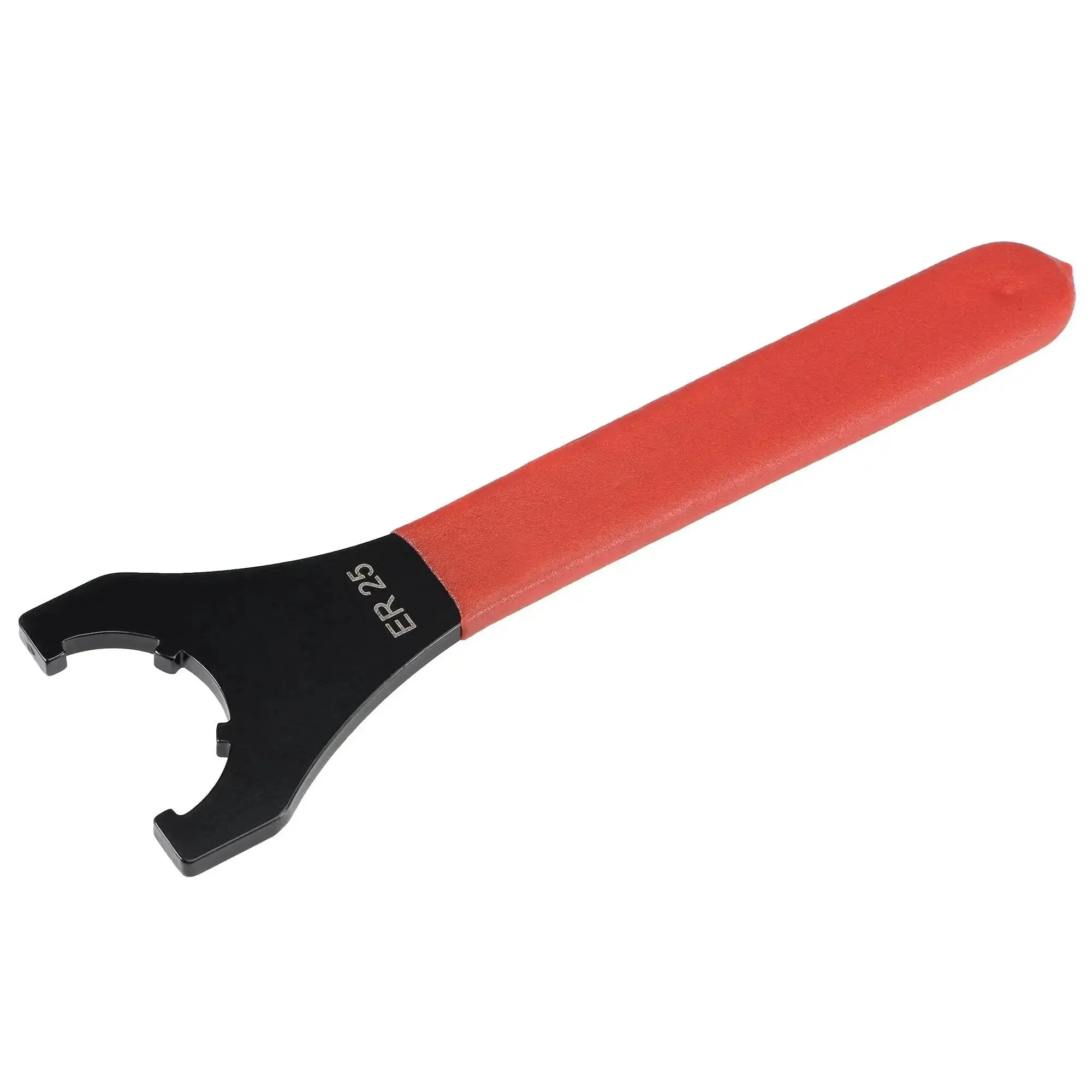 ER25UM Collet Chuck Wrench Spanner For CNC Milling Lathe Clamping Nut With Red Non Slip Handle, Built Tough Carbon Steel Tool With 210mm Length, 42mm Outer Diameter, High Frequency Hardened Black Oxidized Finish