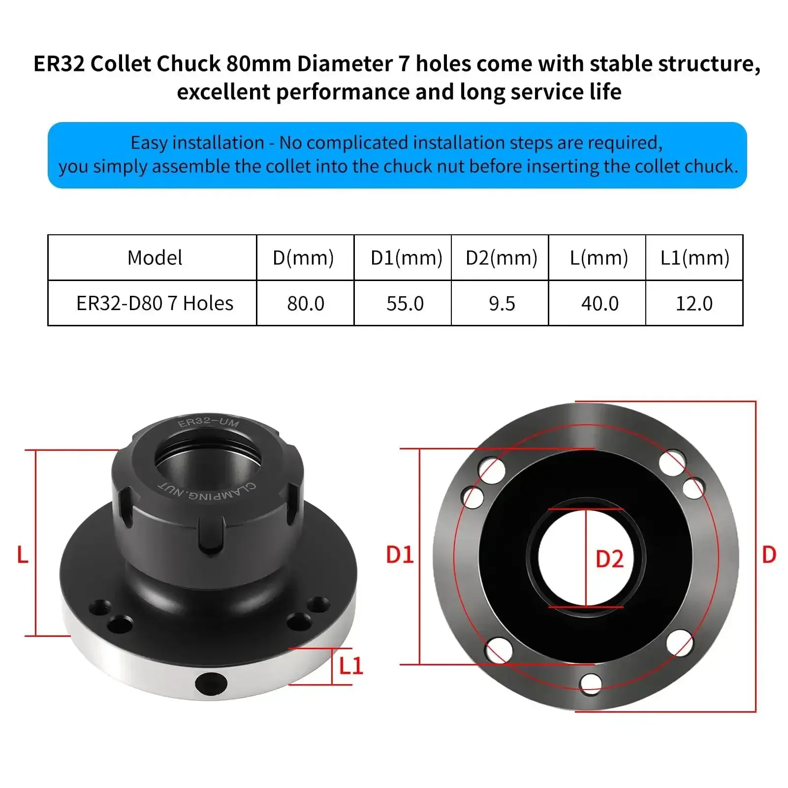 ER32 Collet Chuck 80mm Diameter 7 Hole Precision Lathe Tool For CNC Milling And Engraving Ultra Accurate 0.005mm Built To Last Beefy 40Cr Construction Stable And Smooth Performance For Your Pro Shop - Image 8