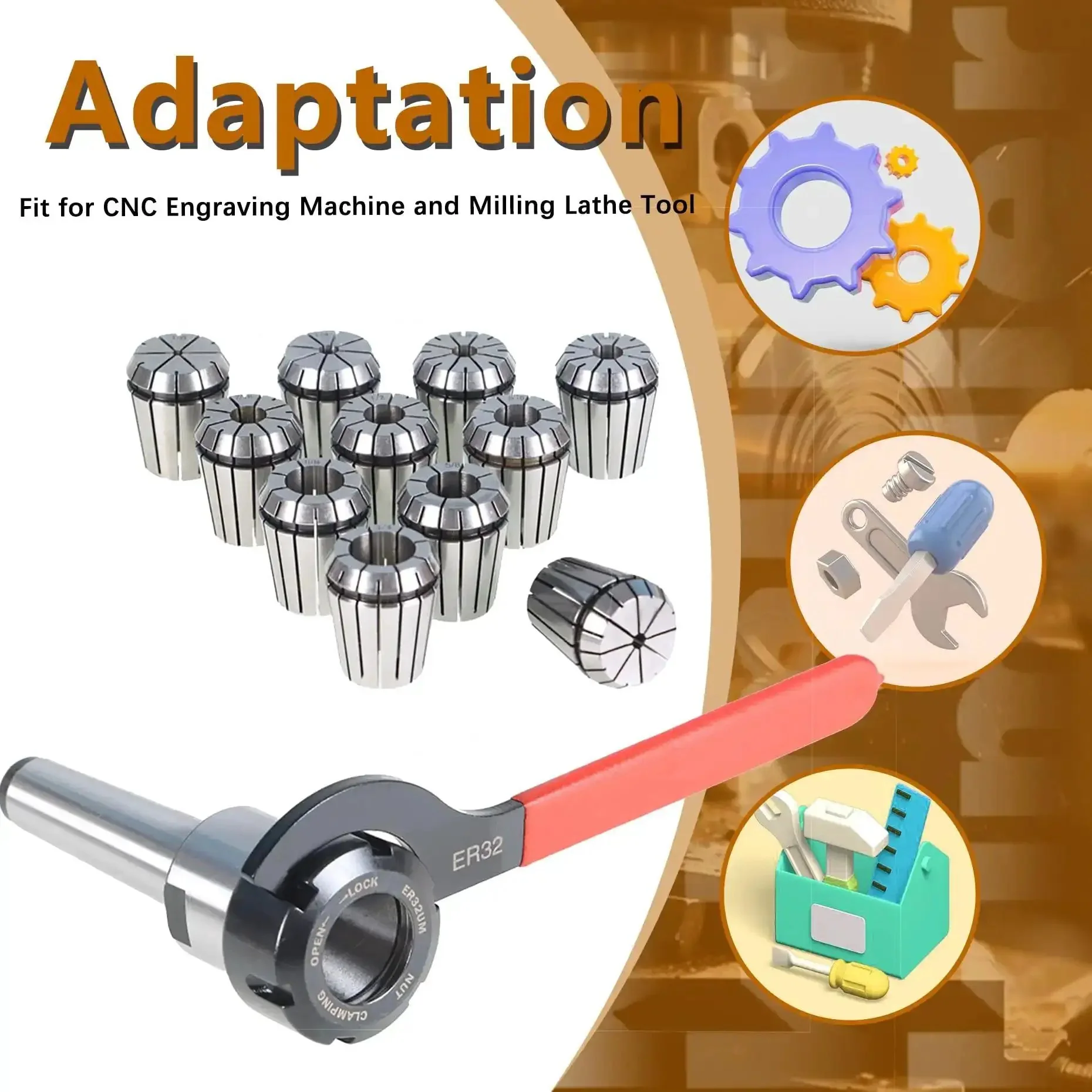 ER32 MT3 Spring Collet Chuck Holder Set With Eleven Collets From One Eighth To Three Quarters Inch And Wrench For CNC Milling Lathe Engraving Machines Pro Grade Alloy Steel Built To Last With 1/2-20 Imperial Threads And Ultra Precise 0.0005 Inch - Image 2