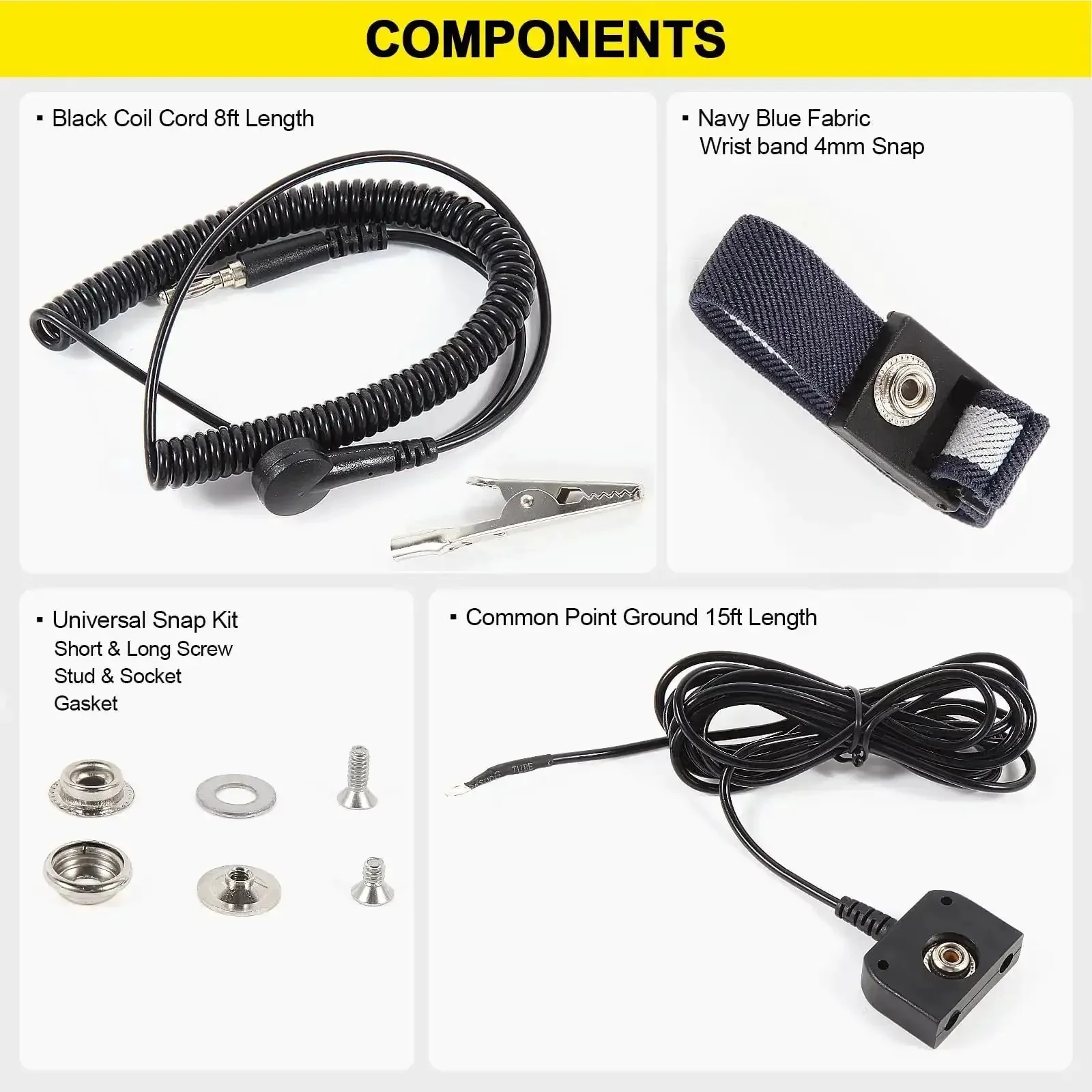 ESD Mat Anti Static Grounding Kit for Workstations Setup, 15 Feet Low Profile Grounding Plug Adapter, Universal Snap Kit, 8 Feet Ground Coil Cord With Alligator Clip, Navy Blue Anti Static Wristband - Image 7