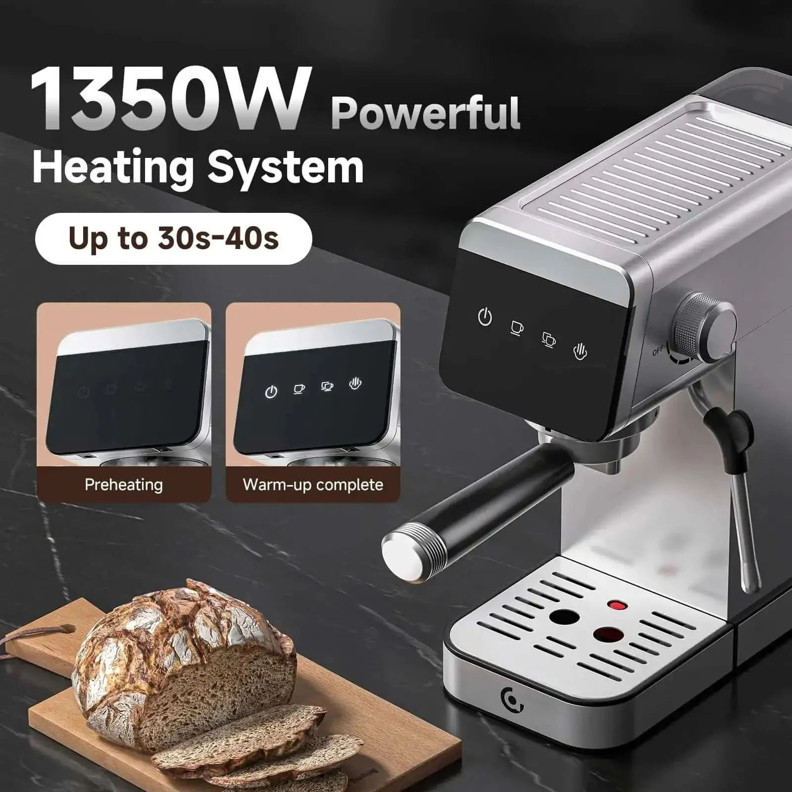 Espresso Coffee Machine With 20 Bar Pressure, LED Touch Screen, Compact Design For Home And Office, 41oz Water Tank, One Touch Or Manual Brew, Fast Heat Up, Rich Crema And Smooth Flavor For Quick Barista At Home - Image 5