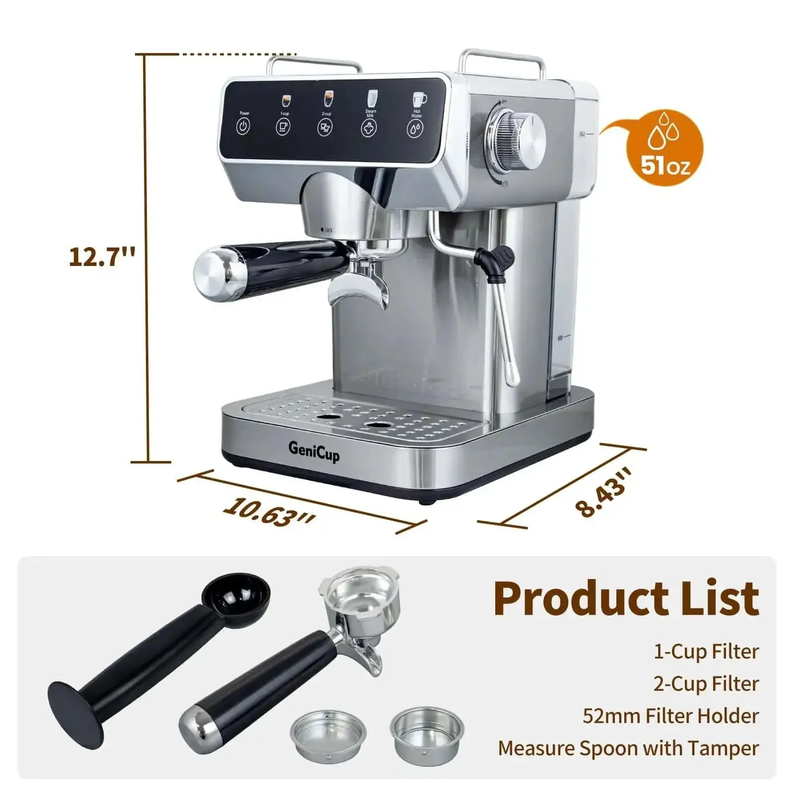 Espresso Machine With 20 Bar Pressure, Touchscreen Interface, Milk Frother And Hot Water, Stainless Steel Coffee Maker For Home Or Office, Perfect For Lattes, Cappuccinos, Americanos And Cafe Style Drinks - Image 2