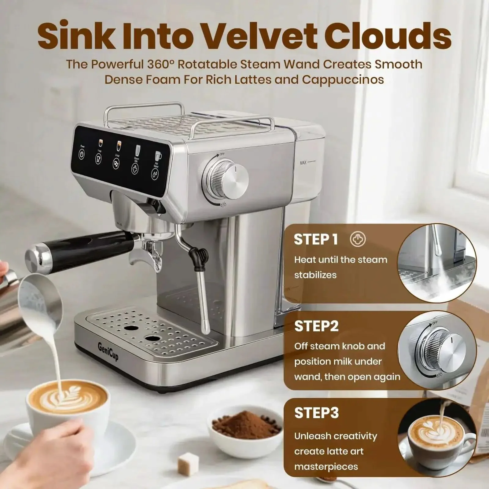 Espresso Machine With 20 Bar Pressure, Touchscreen Interface, Milk Frother And Hot Water, Stainless Steel Coffee Maker For Home Or Office, Perfect For Lattes, Cappuccinos, Americanos And Cafe Style Drinks - Image 5