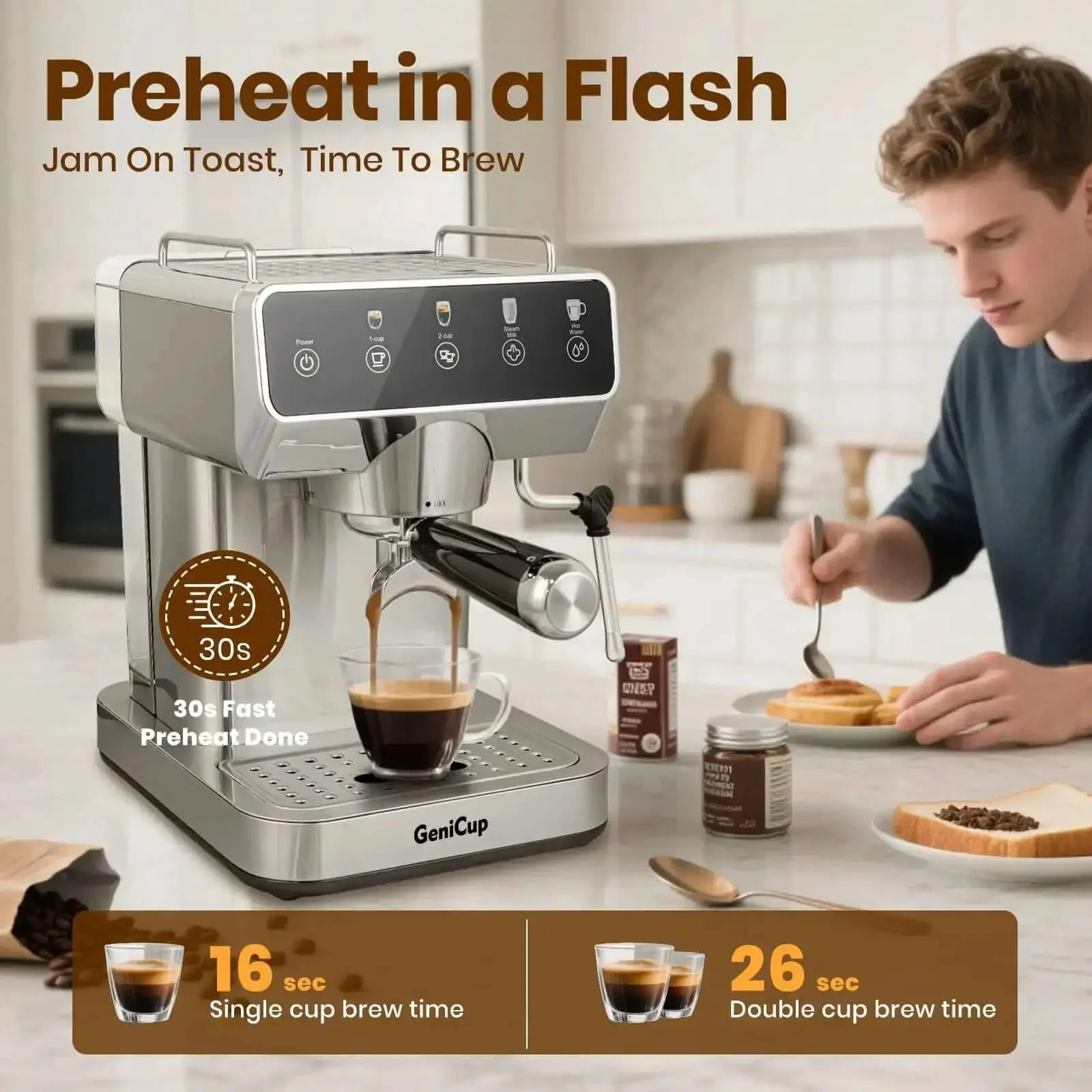 Espresso Machine With 20 Bar Pressure, Touchscreen Interface, Milk Frother And Hot Water, Stainless Steel Coffee Maker For Home Or Office, Perfect For Lattes, Cappuccinos, Americanos And Cafe Style Drinks - Image 7