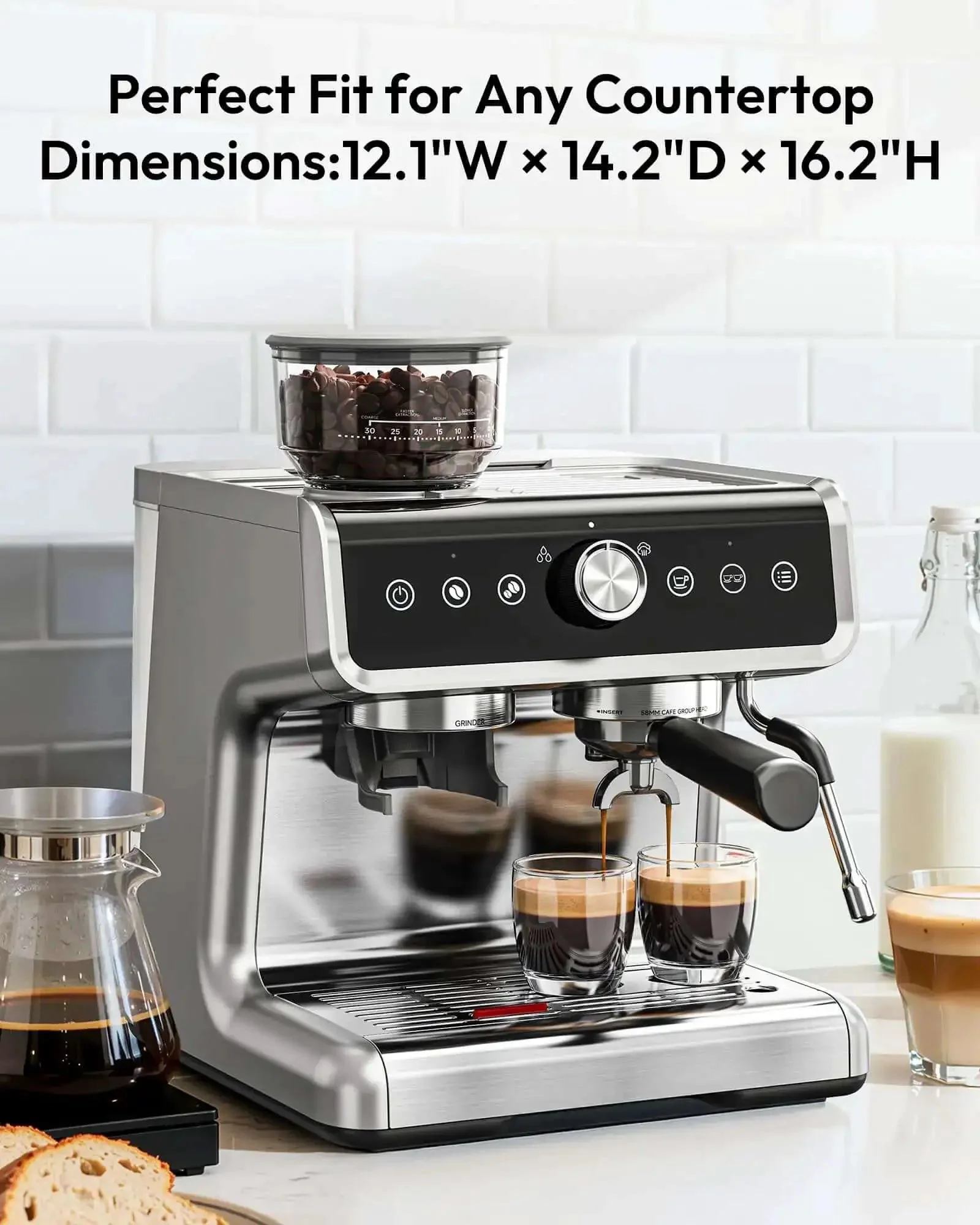 Espresso Machine With Built In Grinder And Milk Frother 20 Bar Coffee Maker For Home Baristas Removable Water Tank Anti Clog Grinding System Latte And Cappuccino Maker For Barista Quality Shots - Image 3