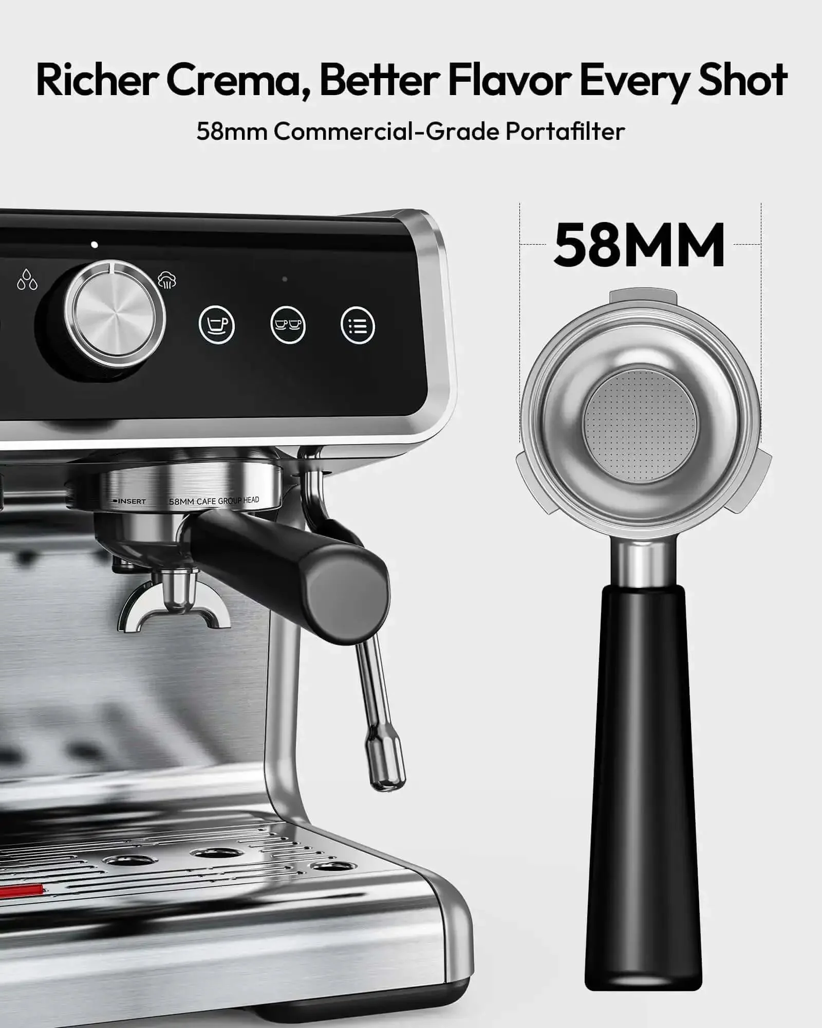 Espresso Machine With Built In Grinder And Milk Frother 20 Bar Coffee Maker For Home Baristas Removable Water Tank Anti Clog Grinding System Latte And Cappuccino Maker For Barista Quality Shots - Image 9