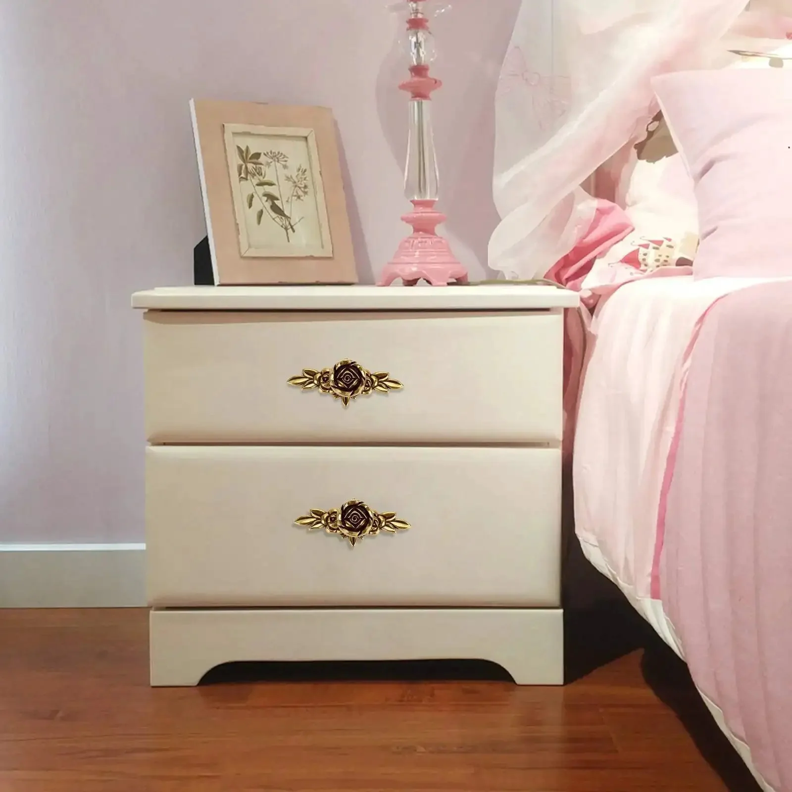 Euro Rose Floral Ivory Cabinet Knobs With Backplates Set Of 5 Drawer Pulls For Dresser Cupboard Doors Kitchen And Bedroom Decor Renovate Your Furniture With Totally Vintage Vibe Hardware - Image 3