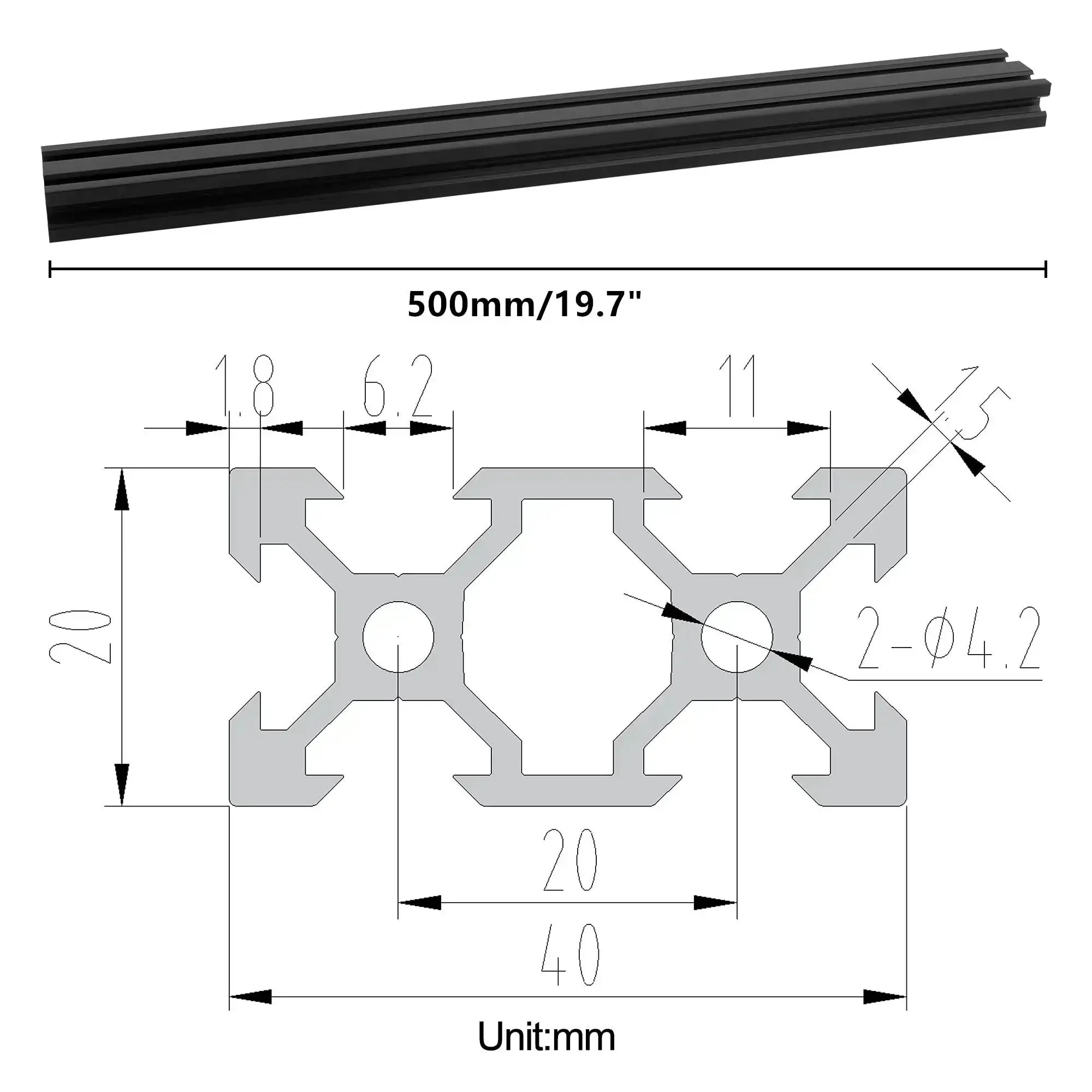 European Standard V Slot Aluminum Extrusion 2040 Profile 2 Pack 500mm Black Anodized Aluminum Rail for 3D Printer and CNC DIY Projects Built to Last Pro Grade Linear Motion Kit - Image 4